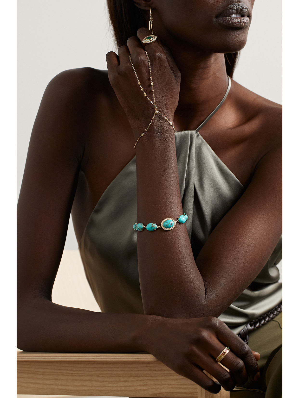 Jacquie Aiche 14-karat Gold, Turquoise And Diamond Bracelet In Gold