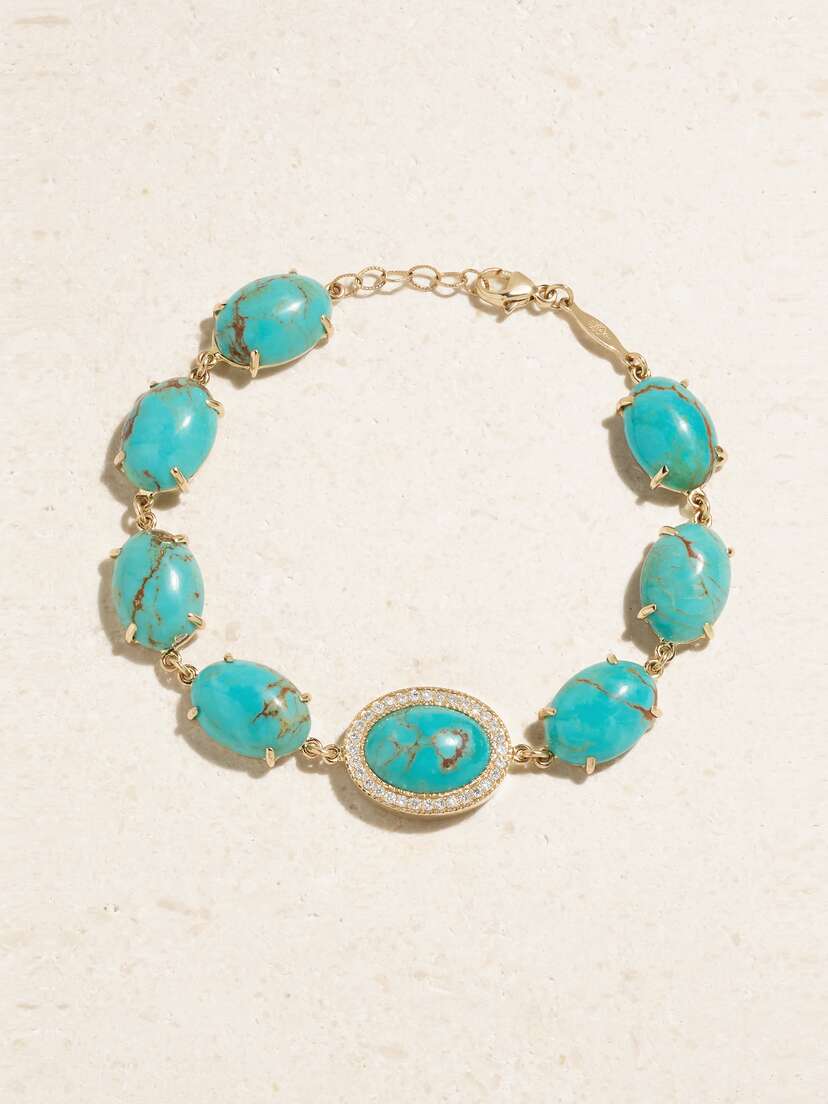 Jacquie Aiche 14-karat Gold, Turquoise And Diamond Bracelet