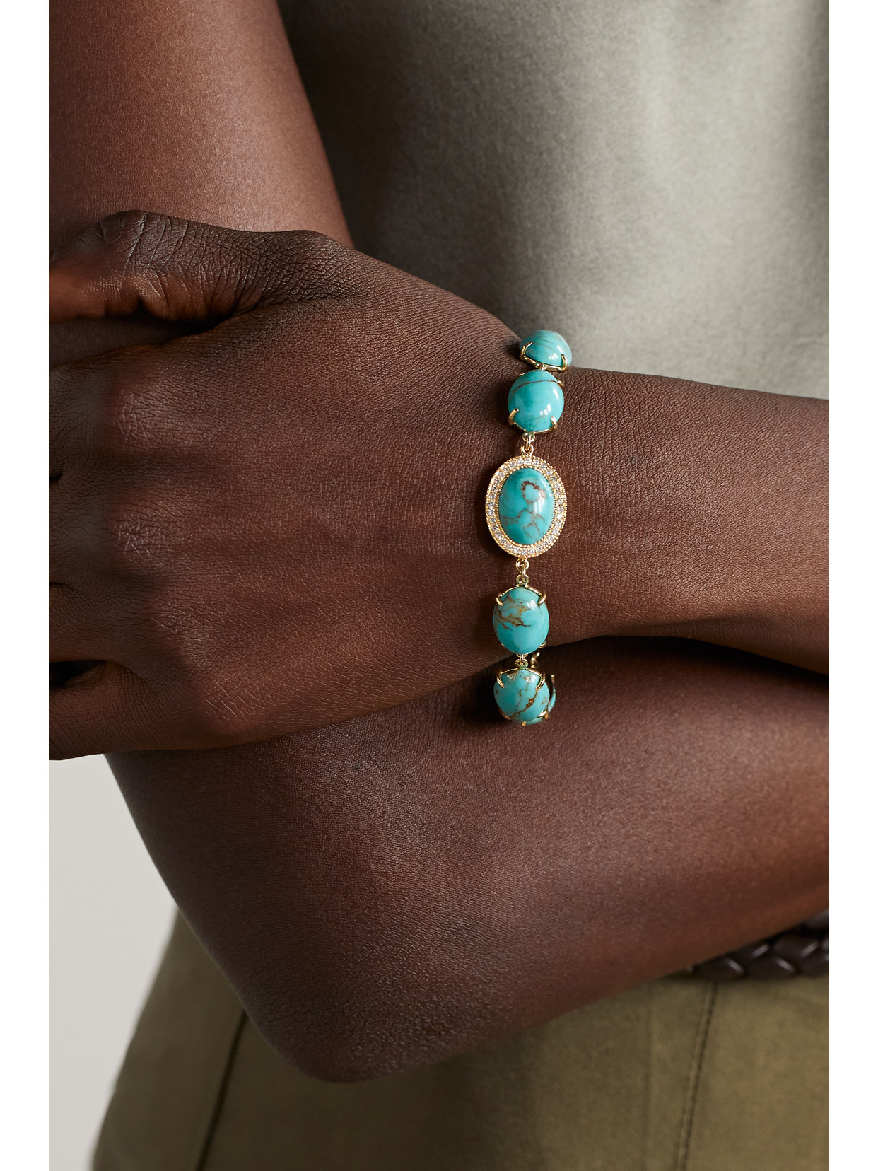 Jacquie Aiche 14-karat Gold, Turquoise And Diamond Bracelet In Gold