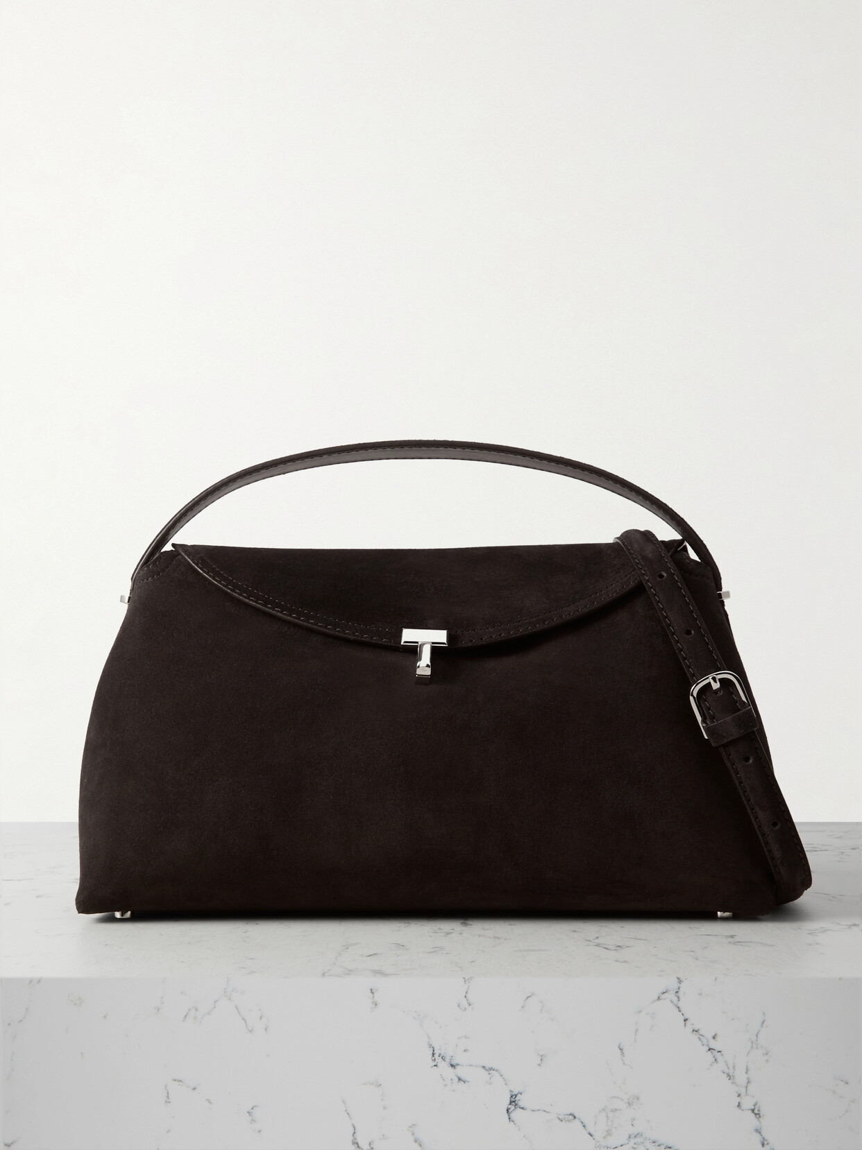 TOTEME - T-lock Suede Shoulder Bag - Black