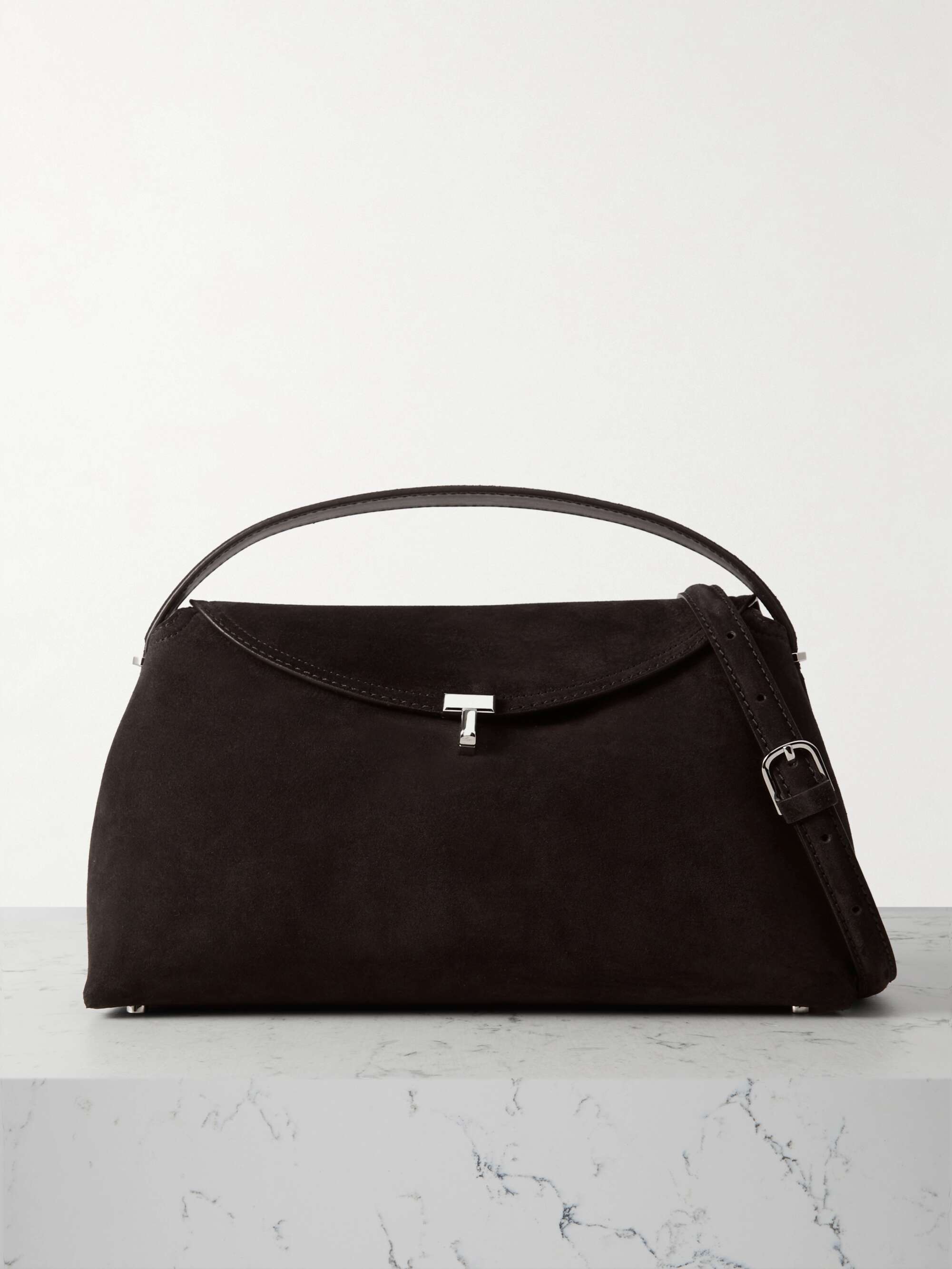 TOTEME T-Lock suede shoulder bag | NET-A-PORTER