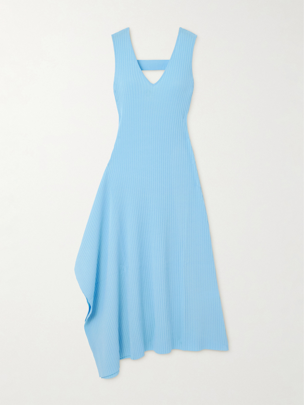 Az Factory + Lutz Huelle Serena Asymmetric Ribbed-knit Midi Dress In Blue