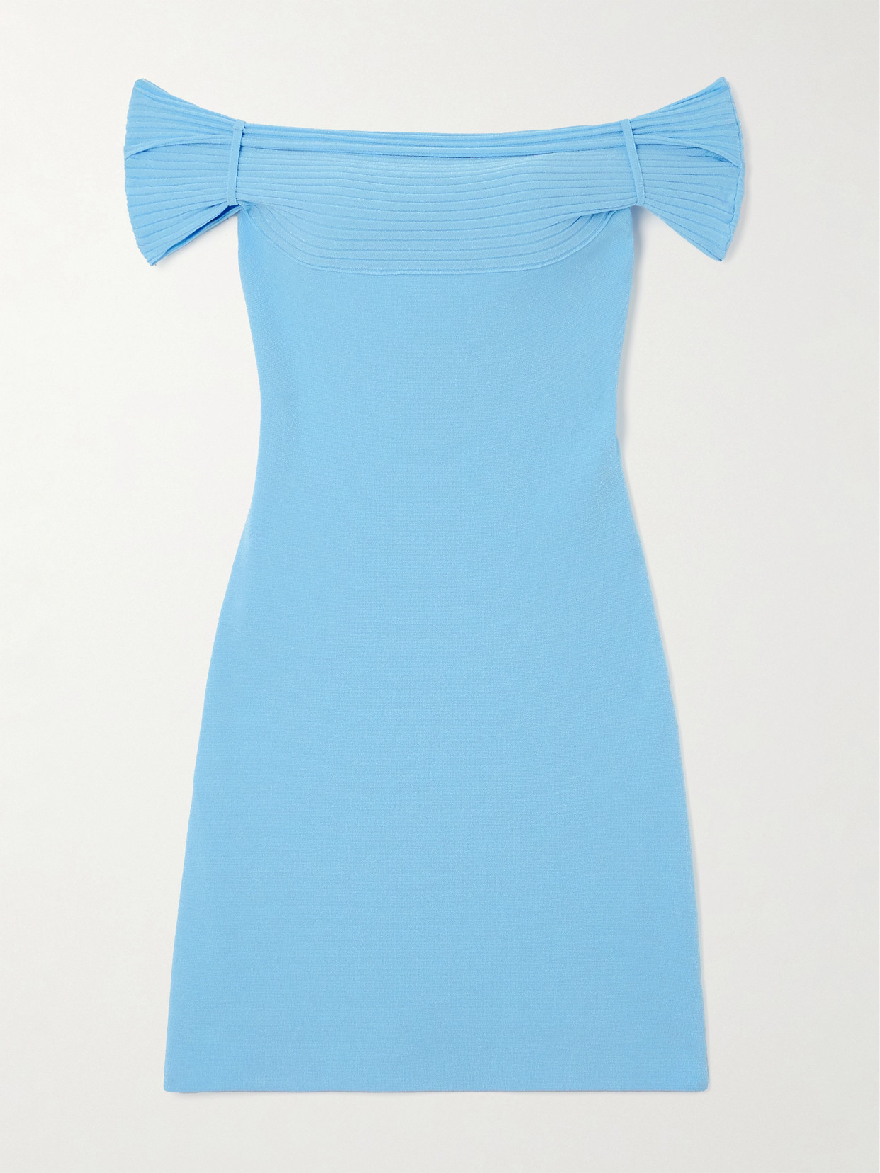 Az Factory + Lutz Huelle Zoe Off-the-shoulder Knitted Mini Dress In Blue