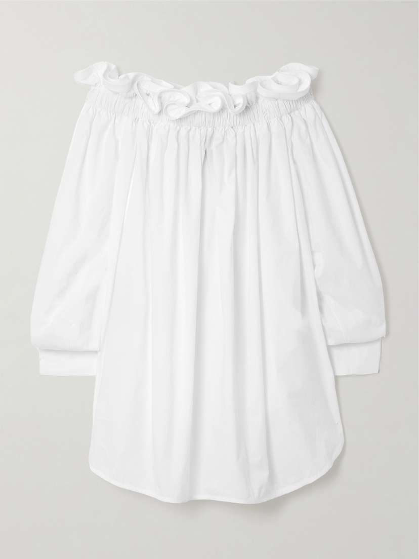 AZ Factory + Lutz Huelle Meryl Off-the-shoulder Ruffled Cotton-poplin Blouse