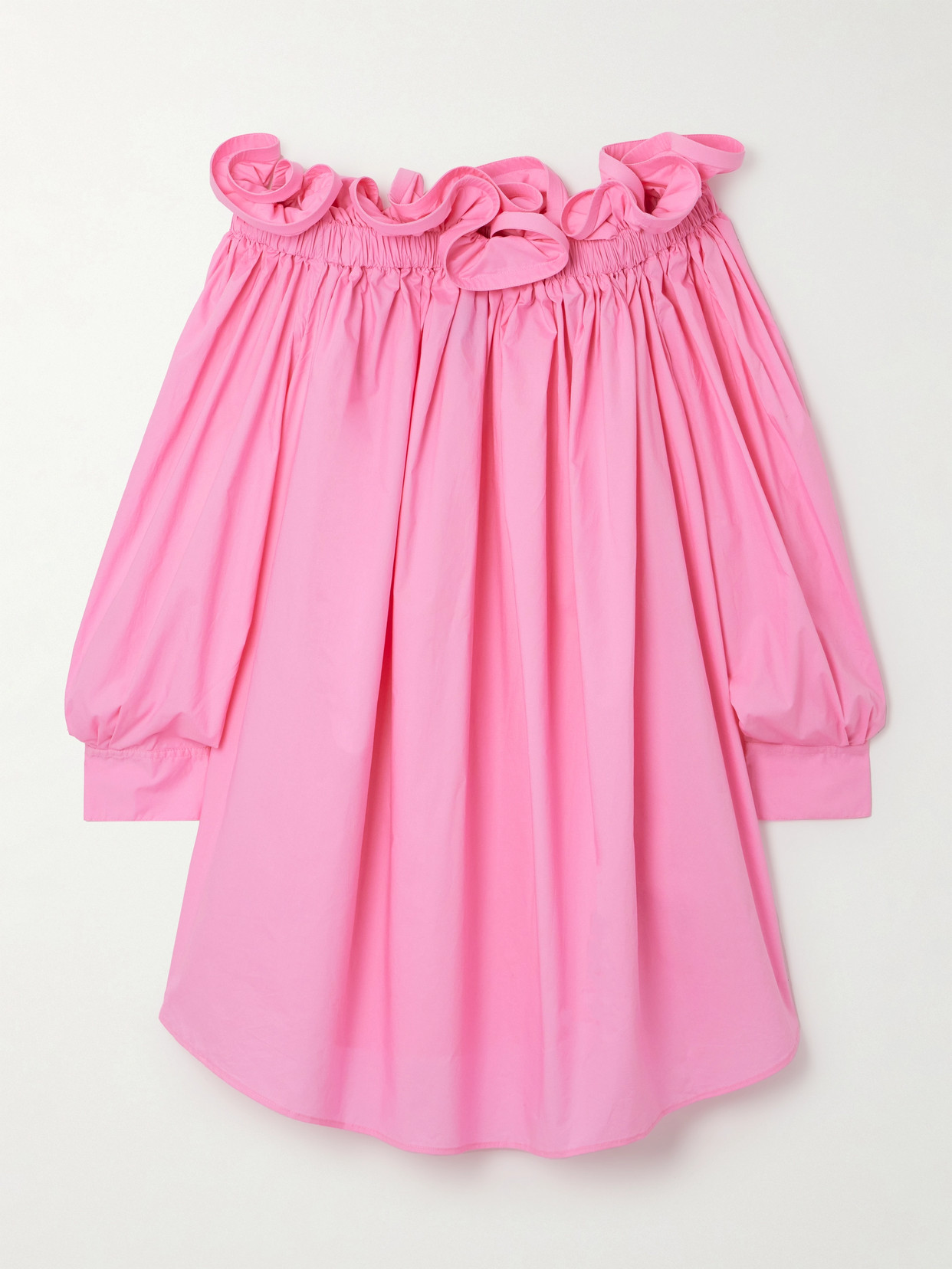 Shop Az Factory + Lutz Huelle Theodora Off-the-shoulder Ruffled Cotton-poplin Mini Dress In Pink