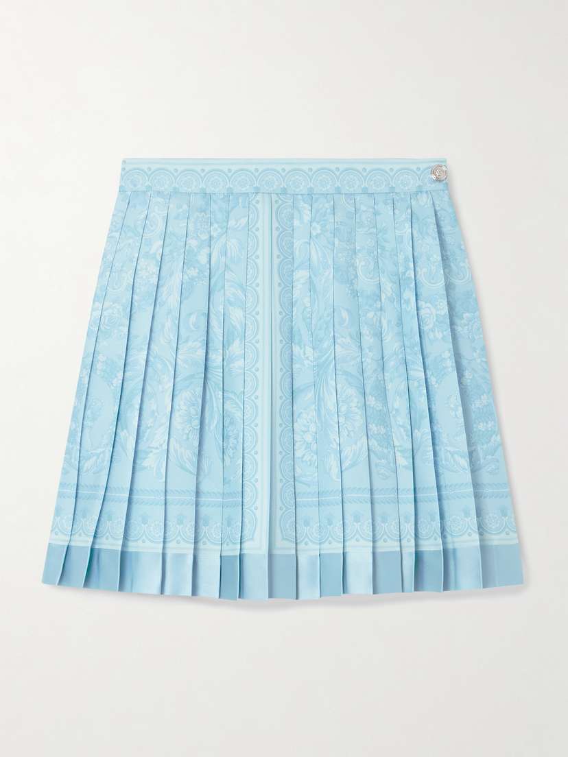 Versace Pleated Satin-trimmed Floral-print Crepe De Chine Mini Skirt