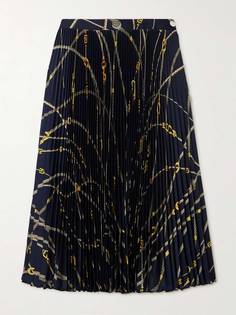 Versace Pleated Printed Satin-twill Midi Skirt