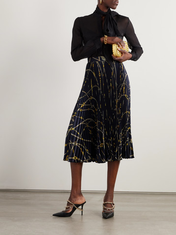 Versace Pleated printed satin-twill midi skirt