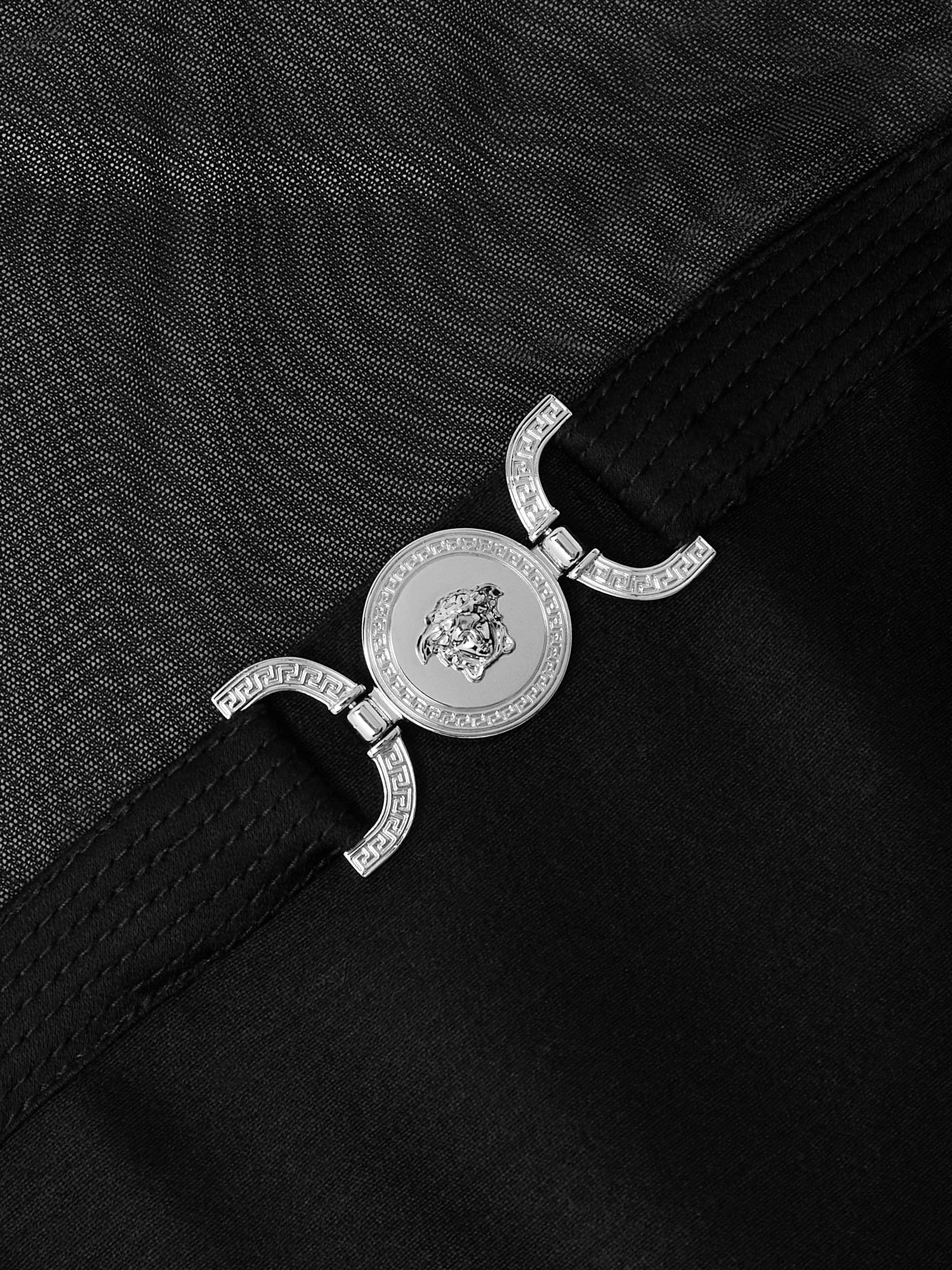 VERSACE Openback tullepaneled wool and silkblend mini dress NETA