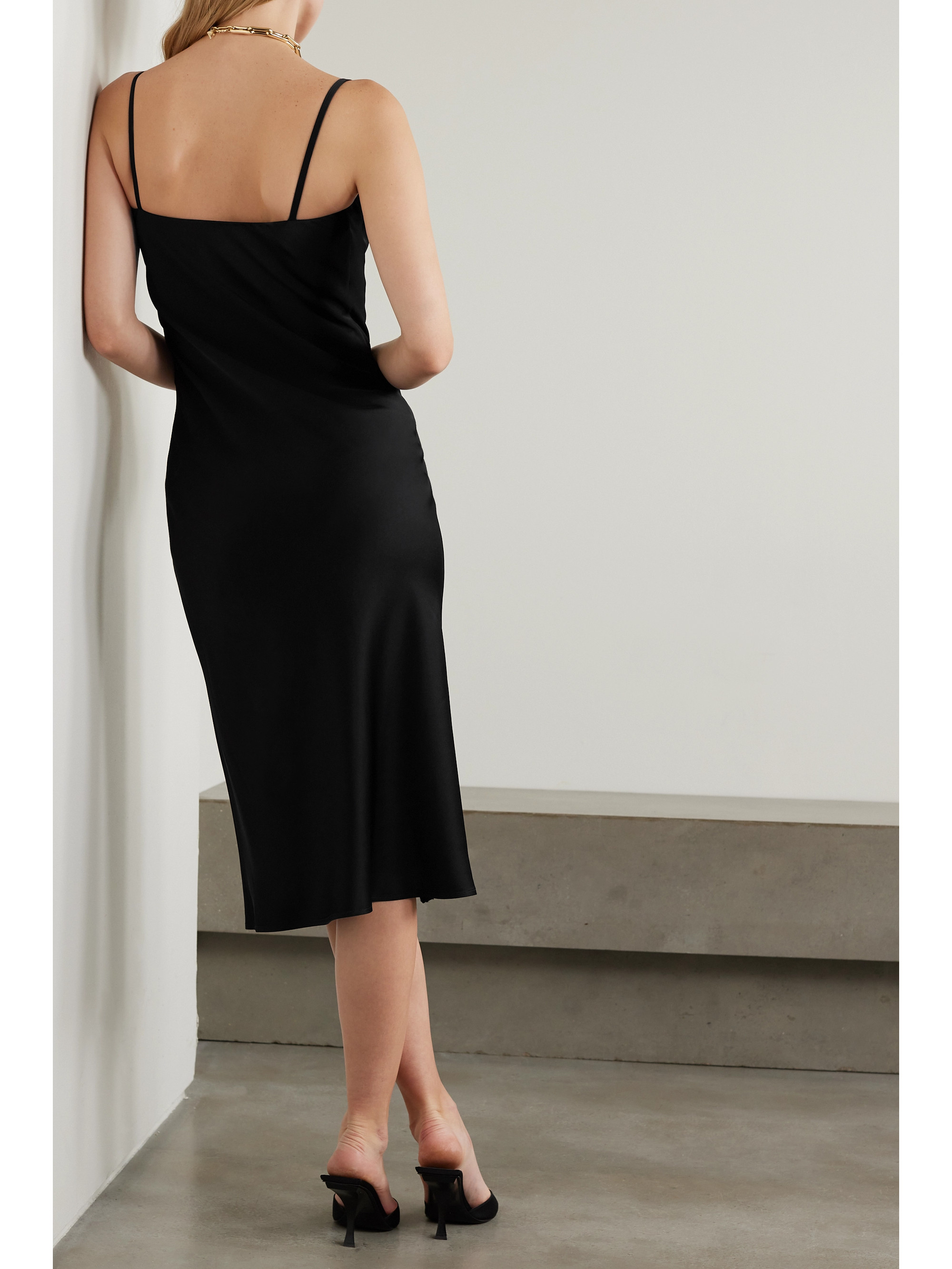 Versace Embellished cotton-blend lace-trimmed satin midi dress thumbnail