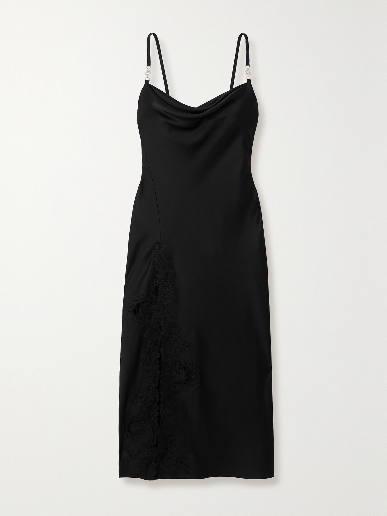 Versace Embellished Cotton-blend Lace-trimmed Satin Midi Dress In Black