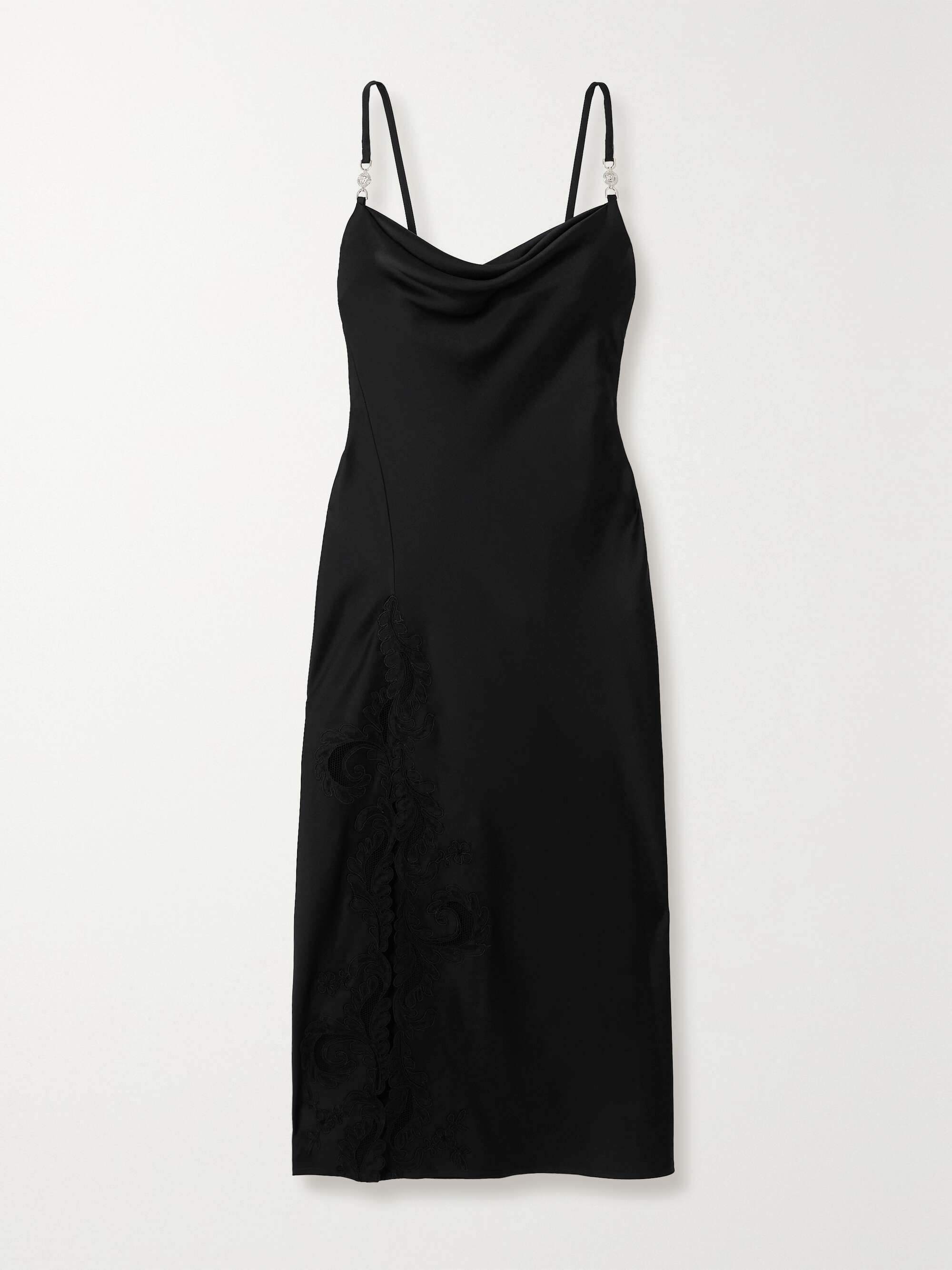 VERSACE Embellished cotton-blend lace-trimmed satin midi dress | NET-A ...