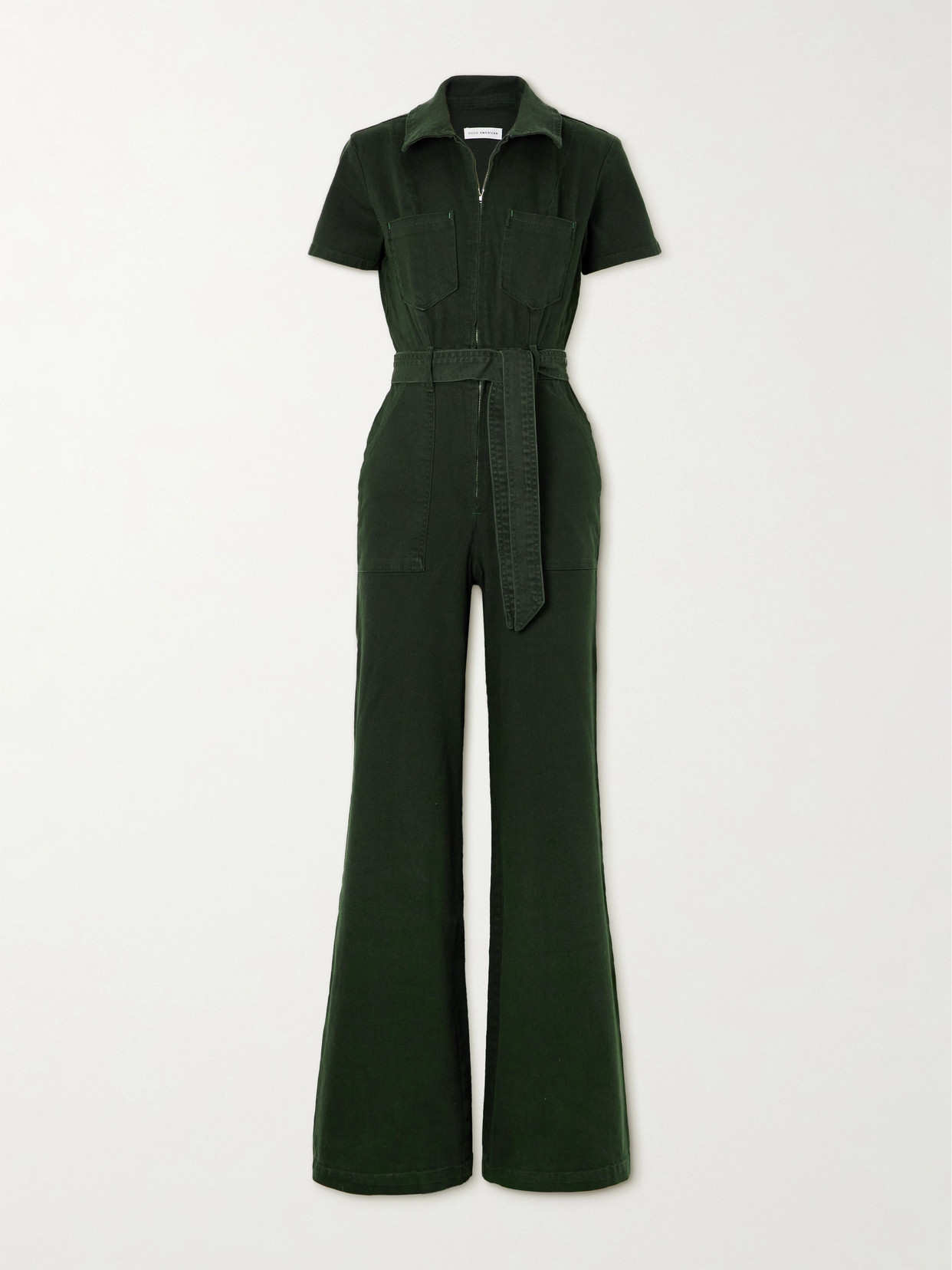 Good American Fit For Success Belted Denim Jumpsuit In Green