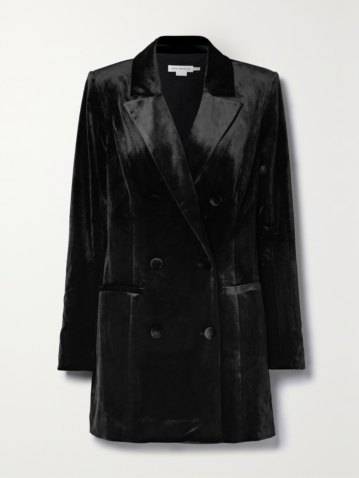 GOOD AMERICAN - Exec Double-breasted Velvet Mini Dress - Black