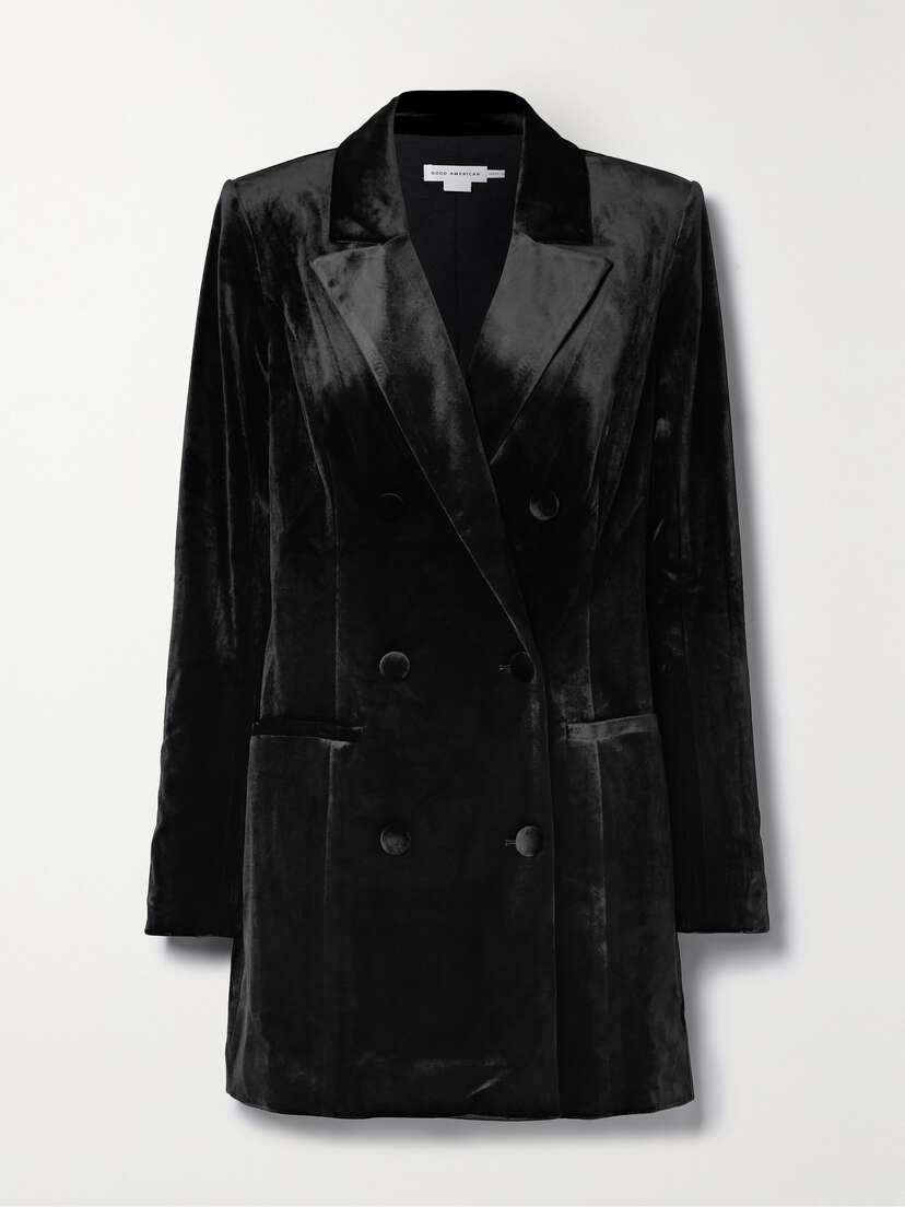 GOOD AMERICAN Exec Double-breasted Velvet Mini Dress