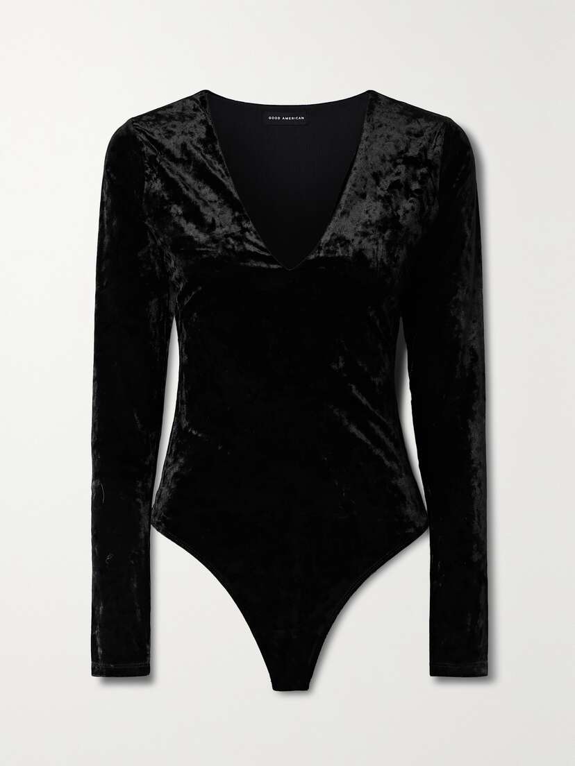GOOD AMERICAN Crushed-velvet Thong Bodysuit