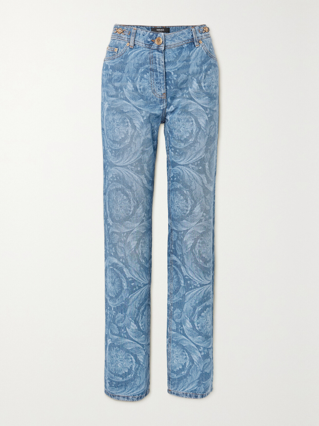 Versace Printed High-rise Straight-leg Jeans In Blue