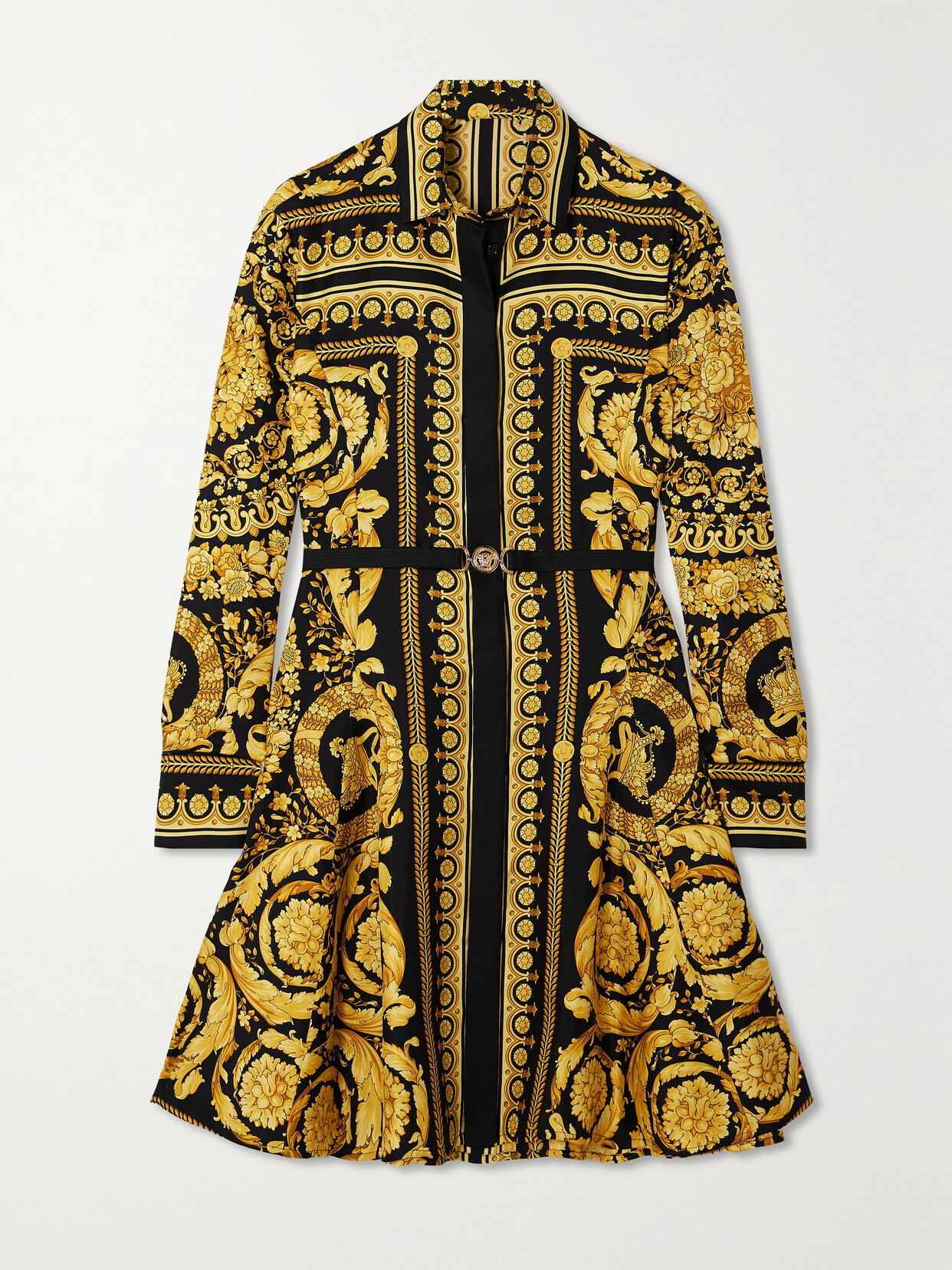 Versace - Printed Silk-twill Mini Shirt Dress - Gold