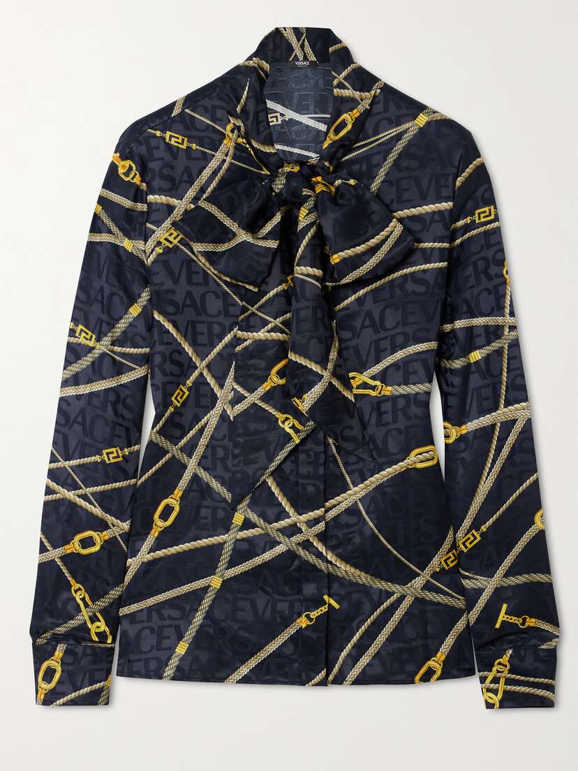 Versace Pussy-bow Printed Satin-jacquard Blouse