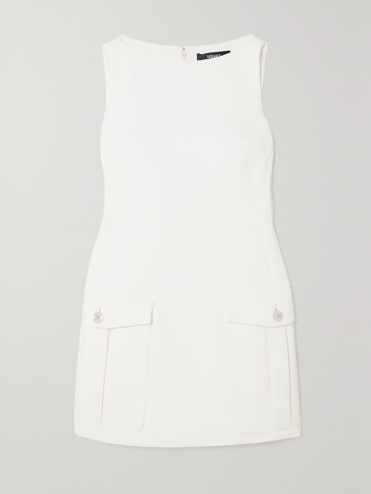 Versace Crepe Mini Dress With Patch Pockets In White