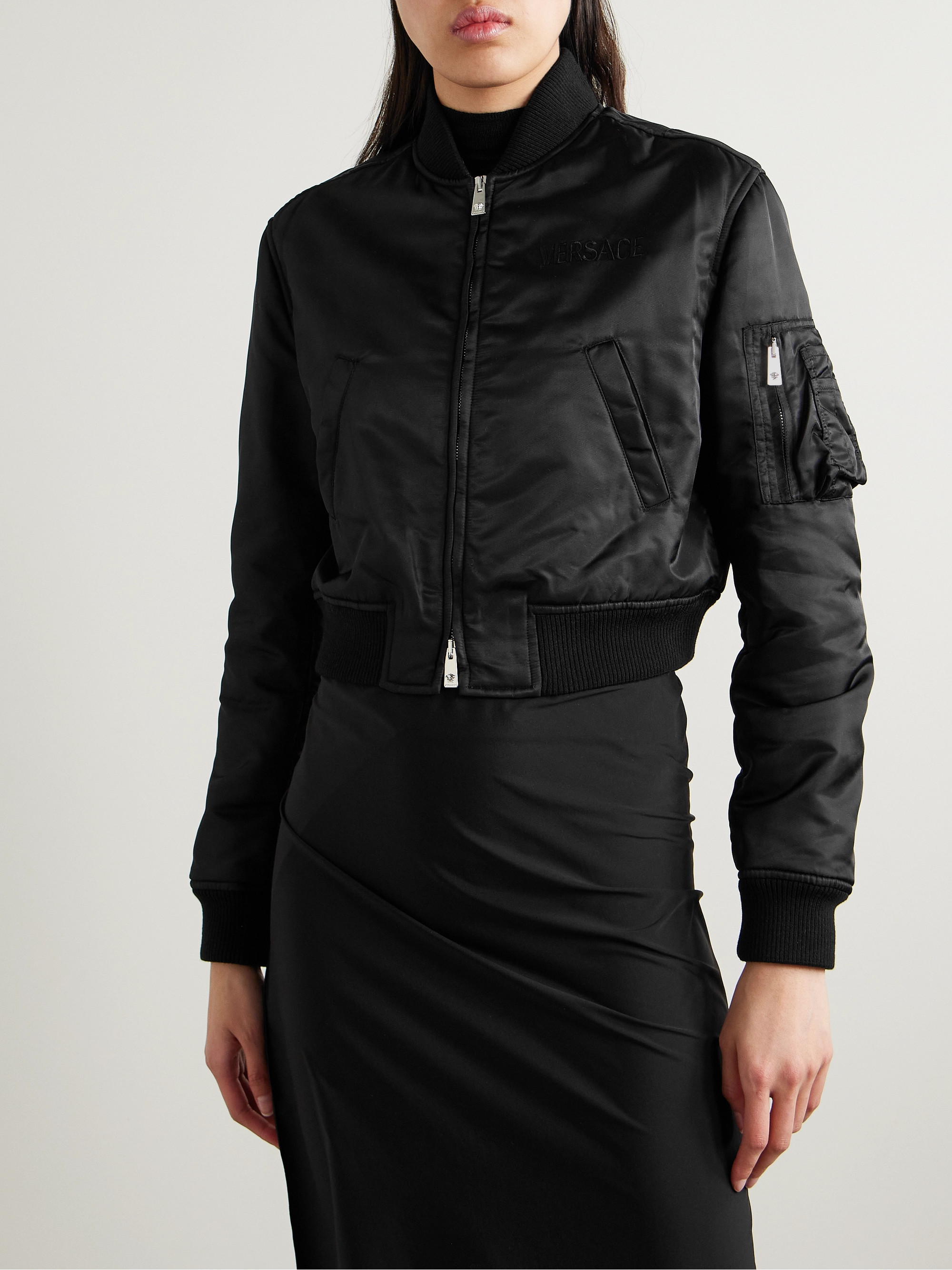 Versace Cropped shell bomber jacket