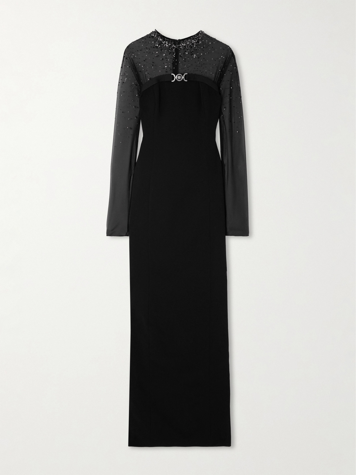Versace - Embellished Mesh-paneled Silk-cady Gown - Black