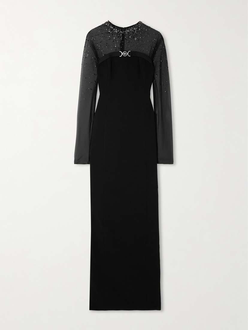 Versace Embellished Mesh-paneled Silk-cady Gown