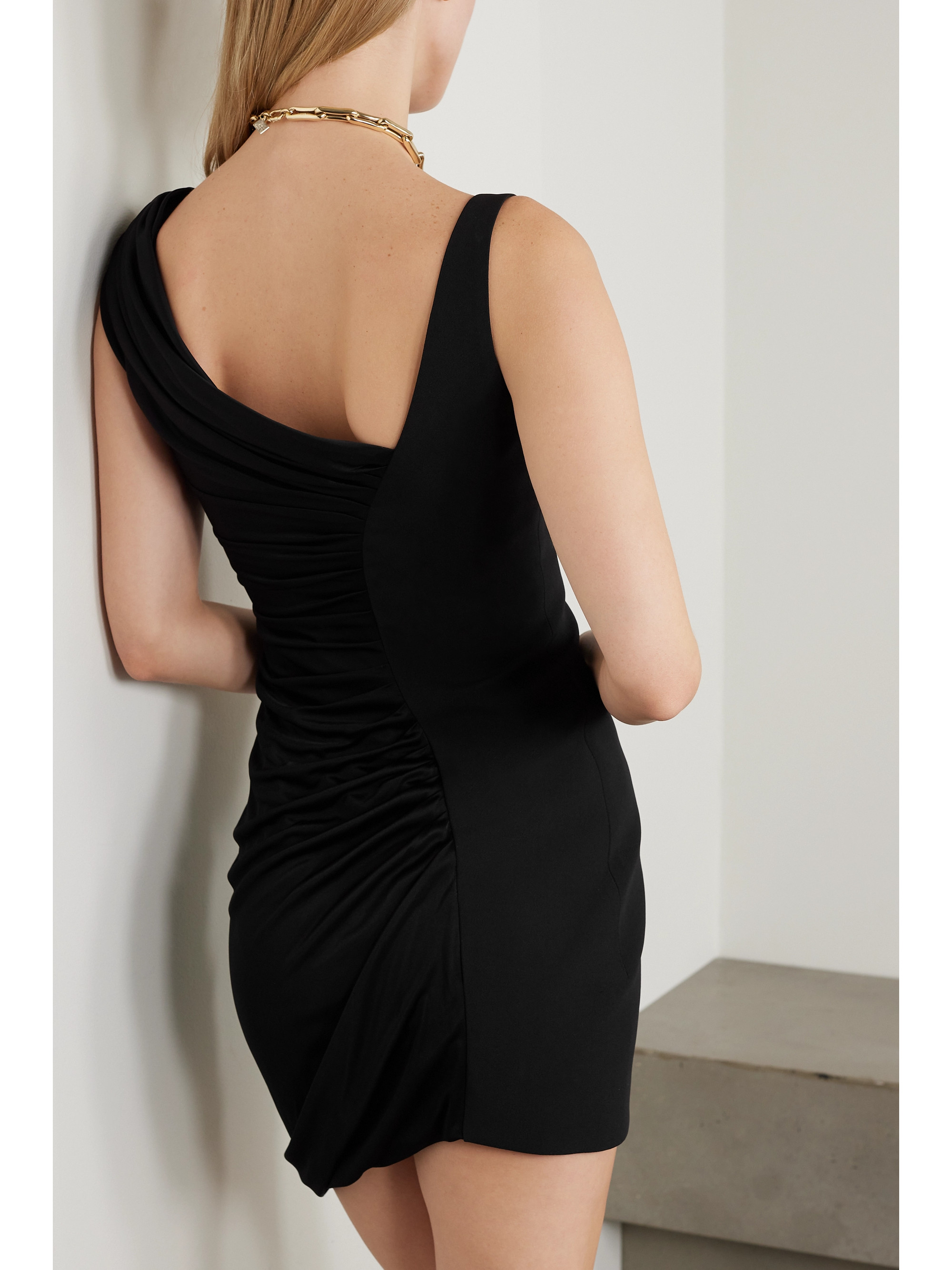 Versace Asymmetric embellished draped jersey mini dress thumbnail