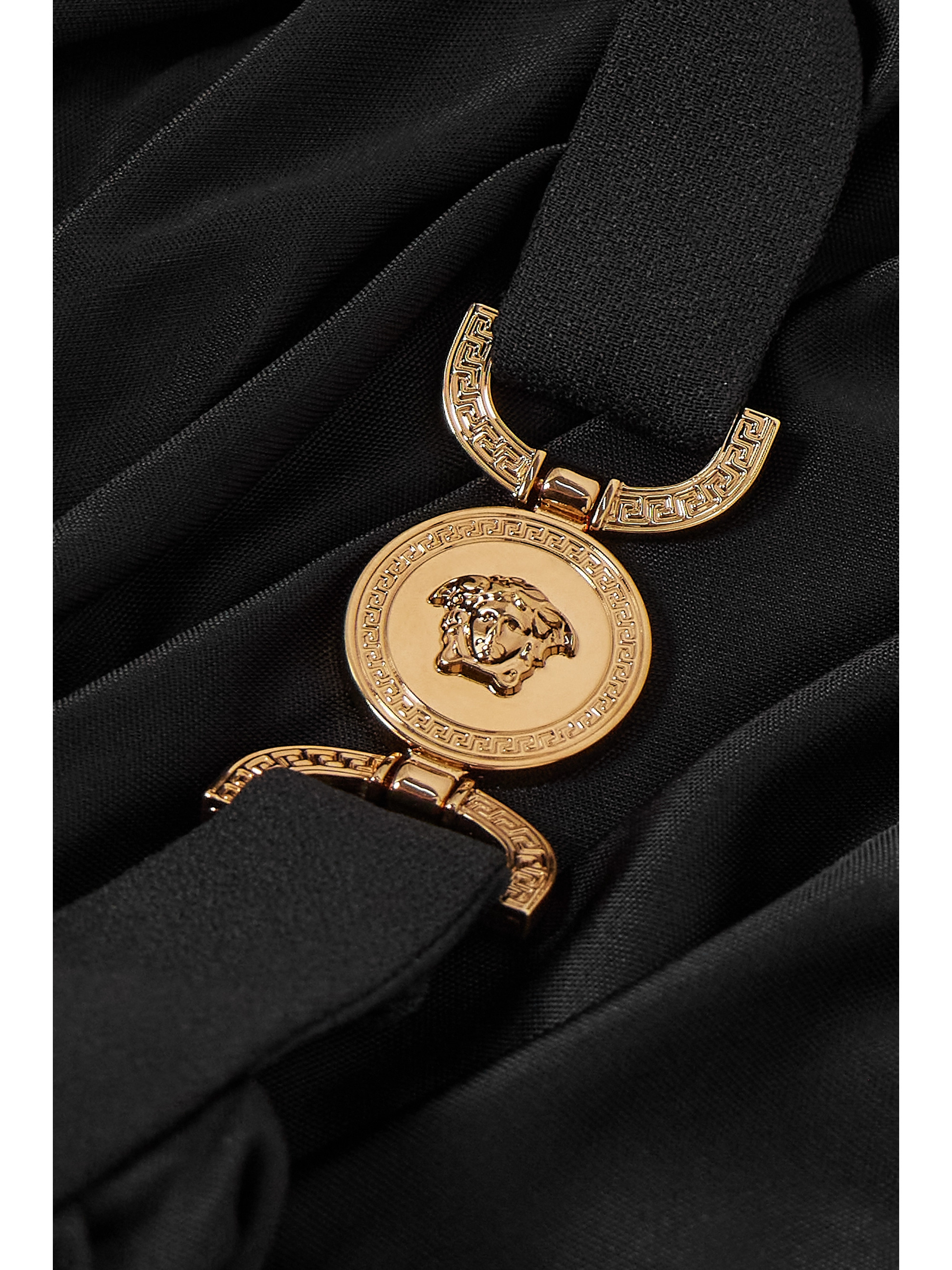 Versace Asymmetric embellished draped jersey mini dress thumbnail