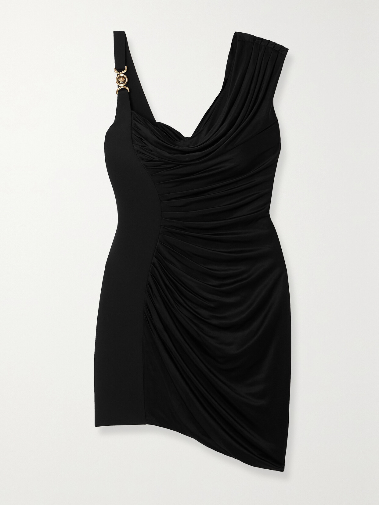 Versace - Asymmetric Embellished Draped Jersey Mini Dress - Black