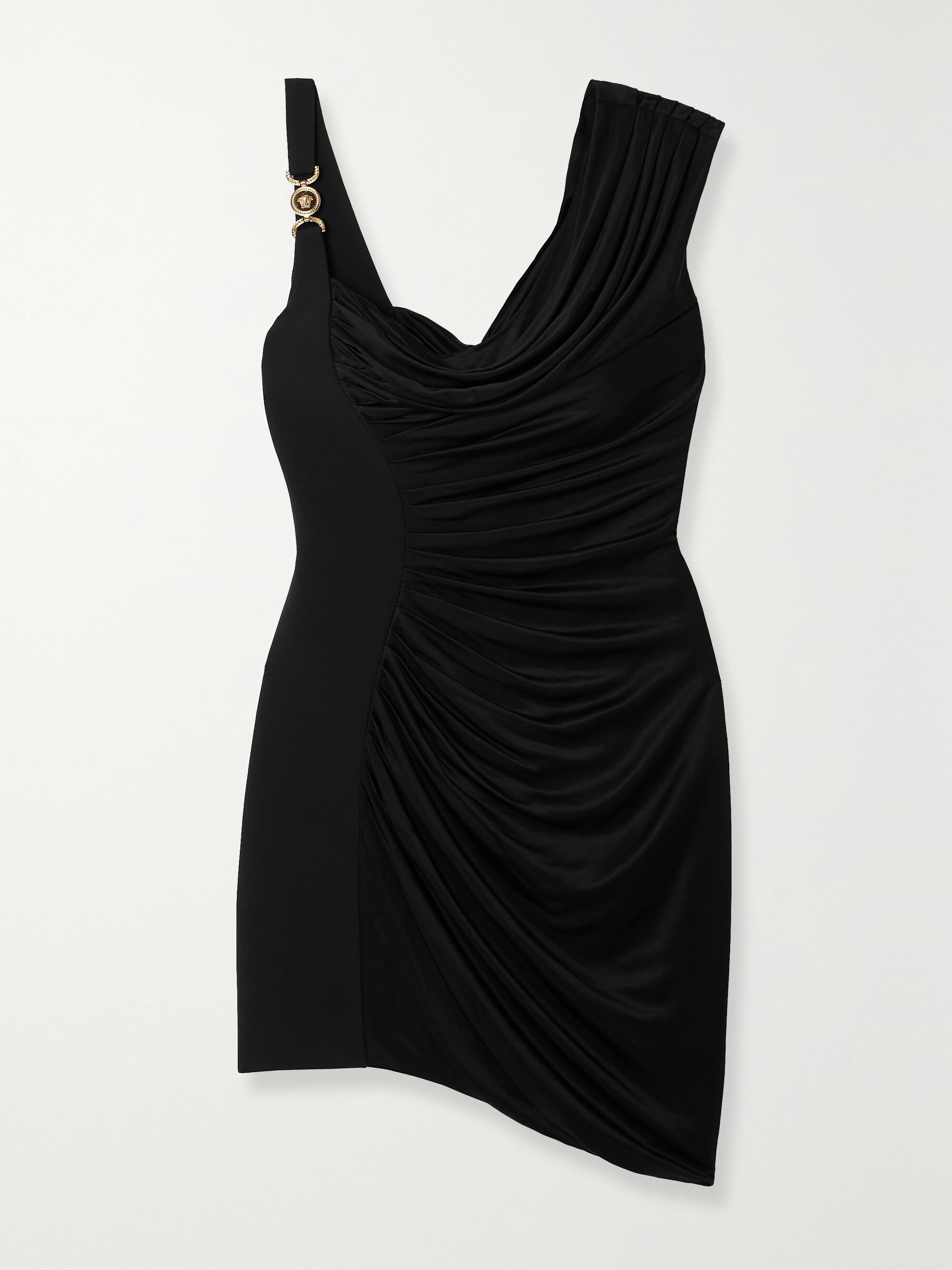 Versace Asymmetric embellished draped jersey mini dress thumbnail