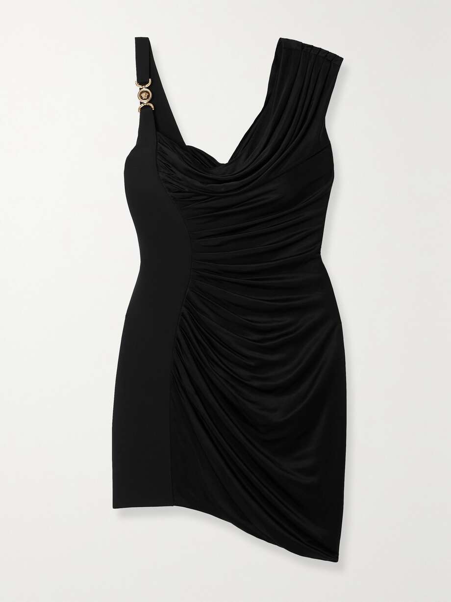 asymmetric embellished draped jersey mini dress