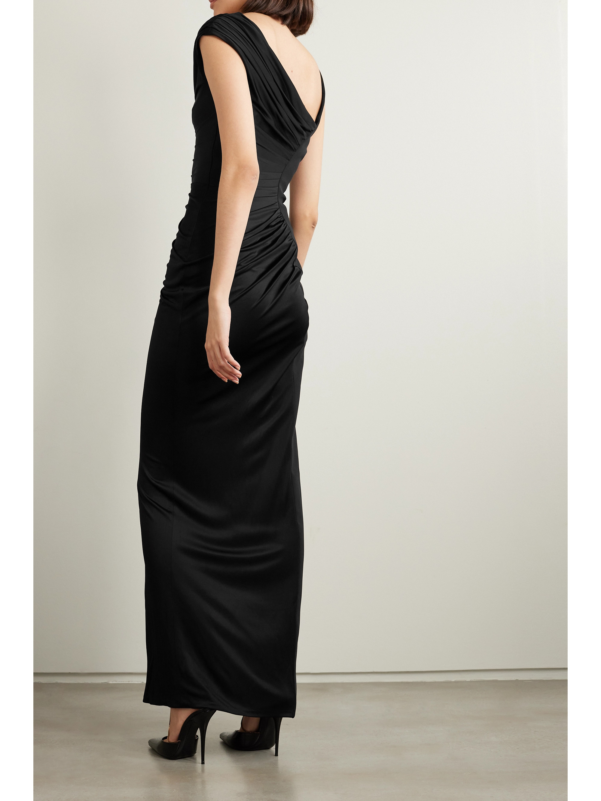 Versace Asymmetric embellished draped jersey and crepe gown