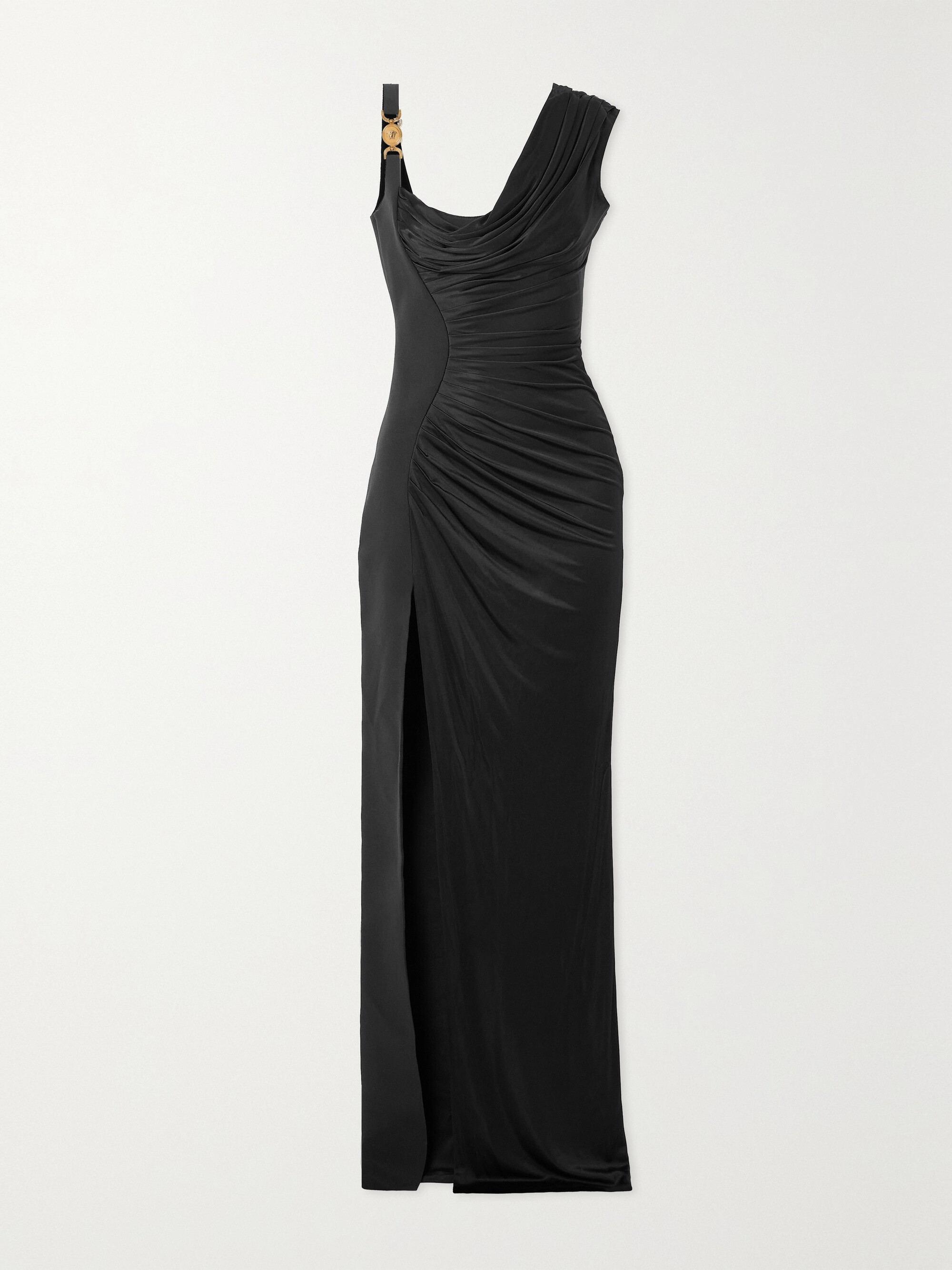 Versace Asymmetric embellished draped jersey and crepe gown