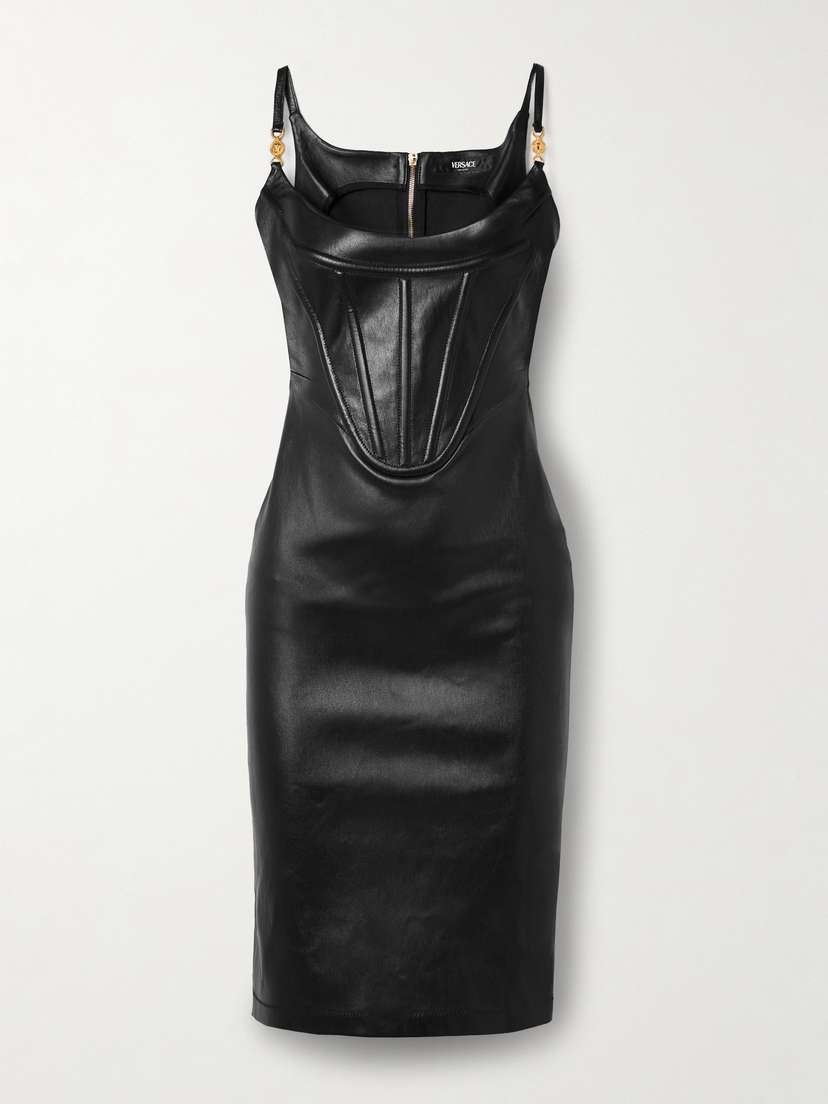 Versace Embellished Leather Bustier Dress