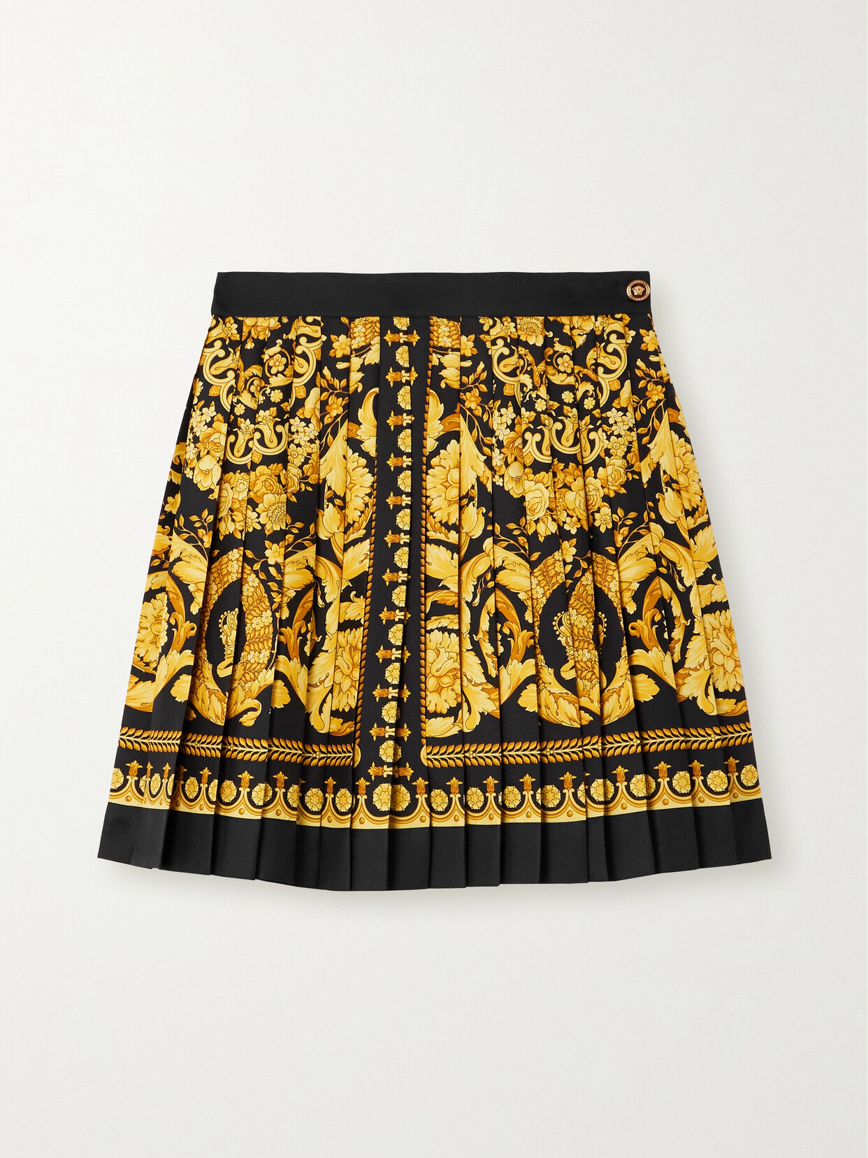 Versace - Pleated Printed Silk-twill Mini Skirt - Gold