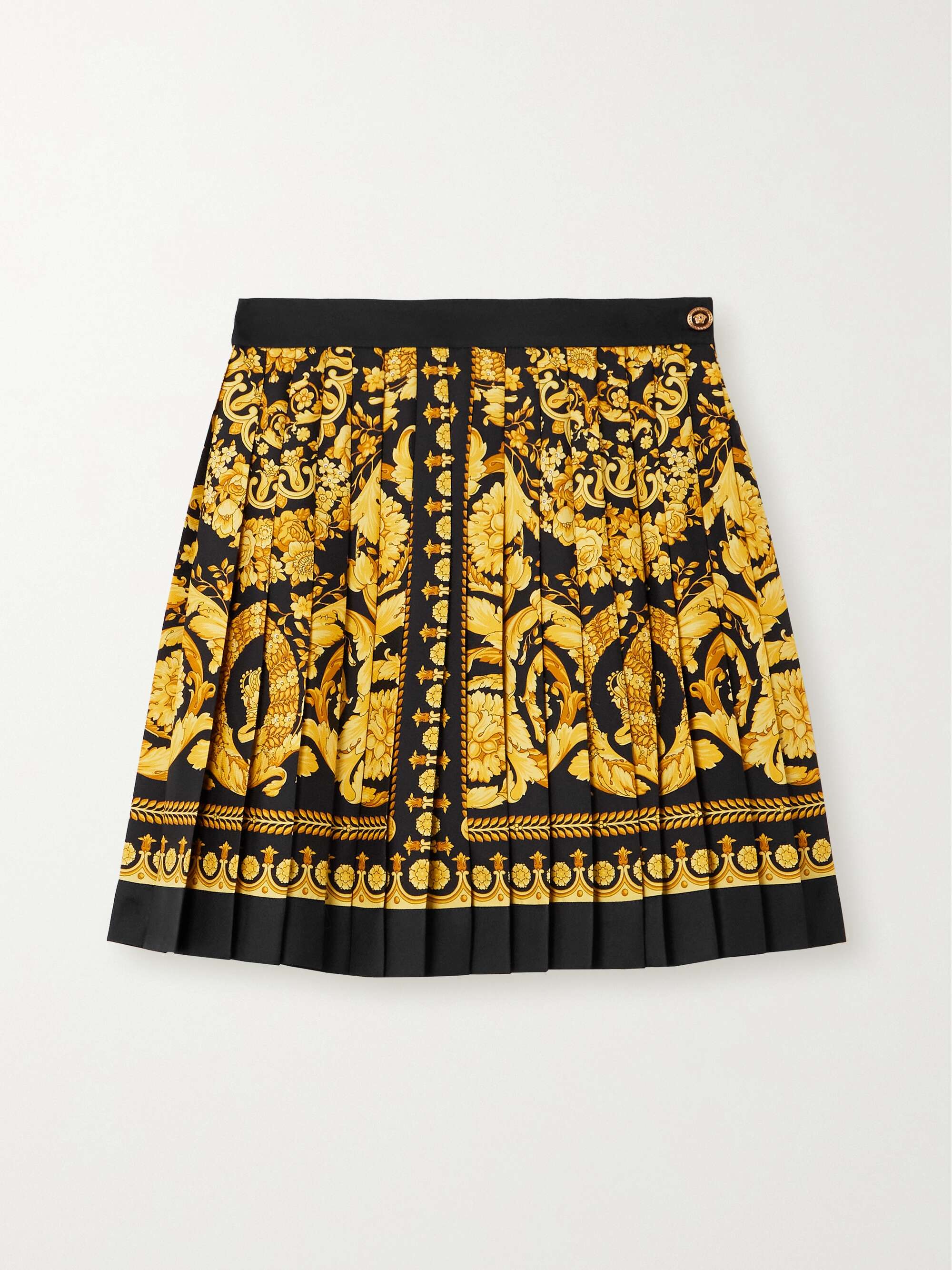 VERSACE Pleated printed silk-twill mini skirt