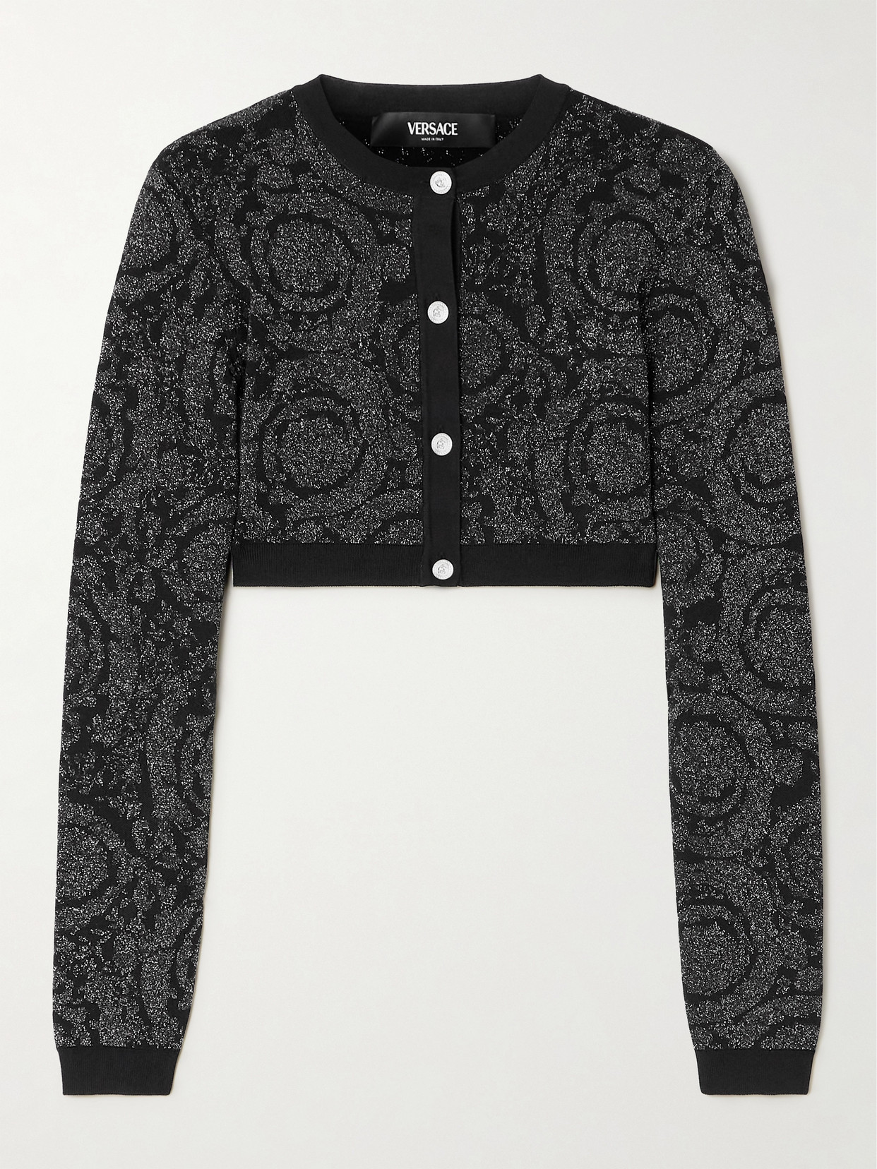 Versace - Cropped Metallic Knitted Cardigan - Black