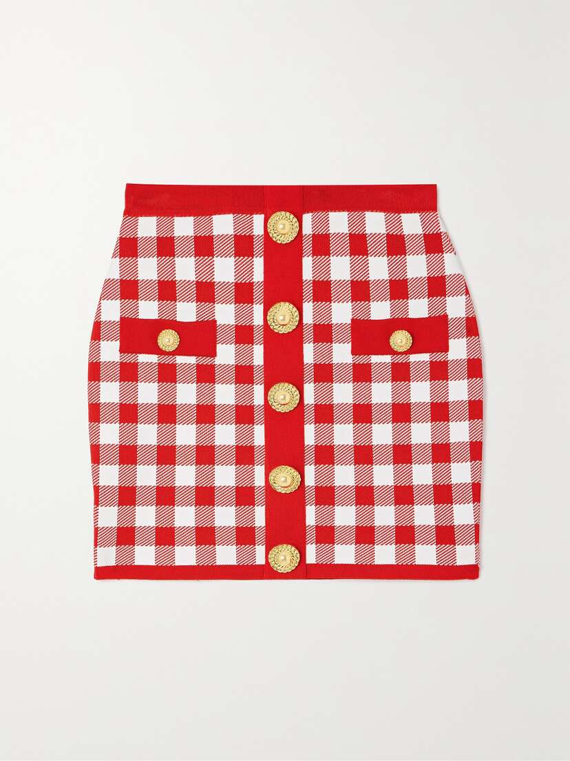 Balmain Button-embellished Jacquard-knit Mini Skirt
