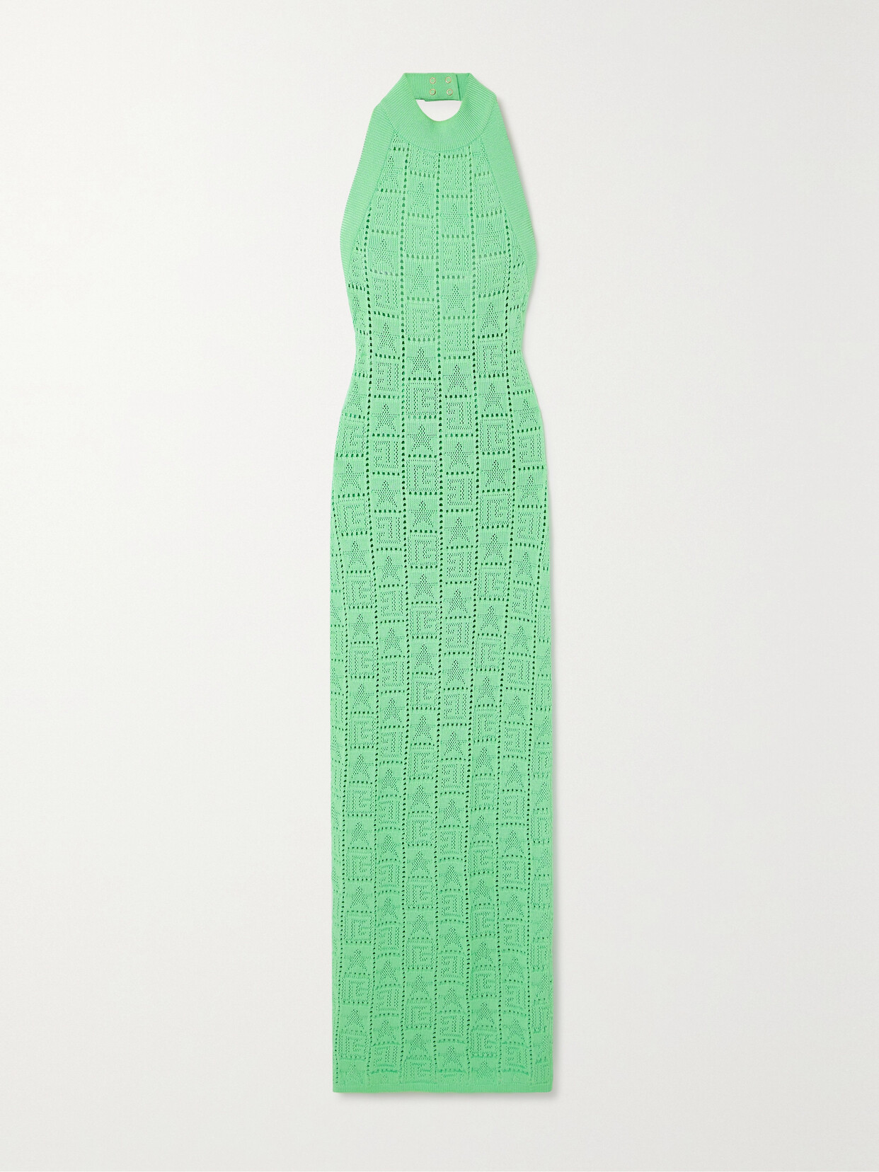 Balmain Monogram Backless Knit Dress In Green