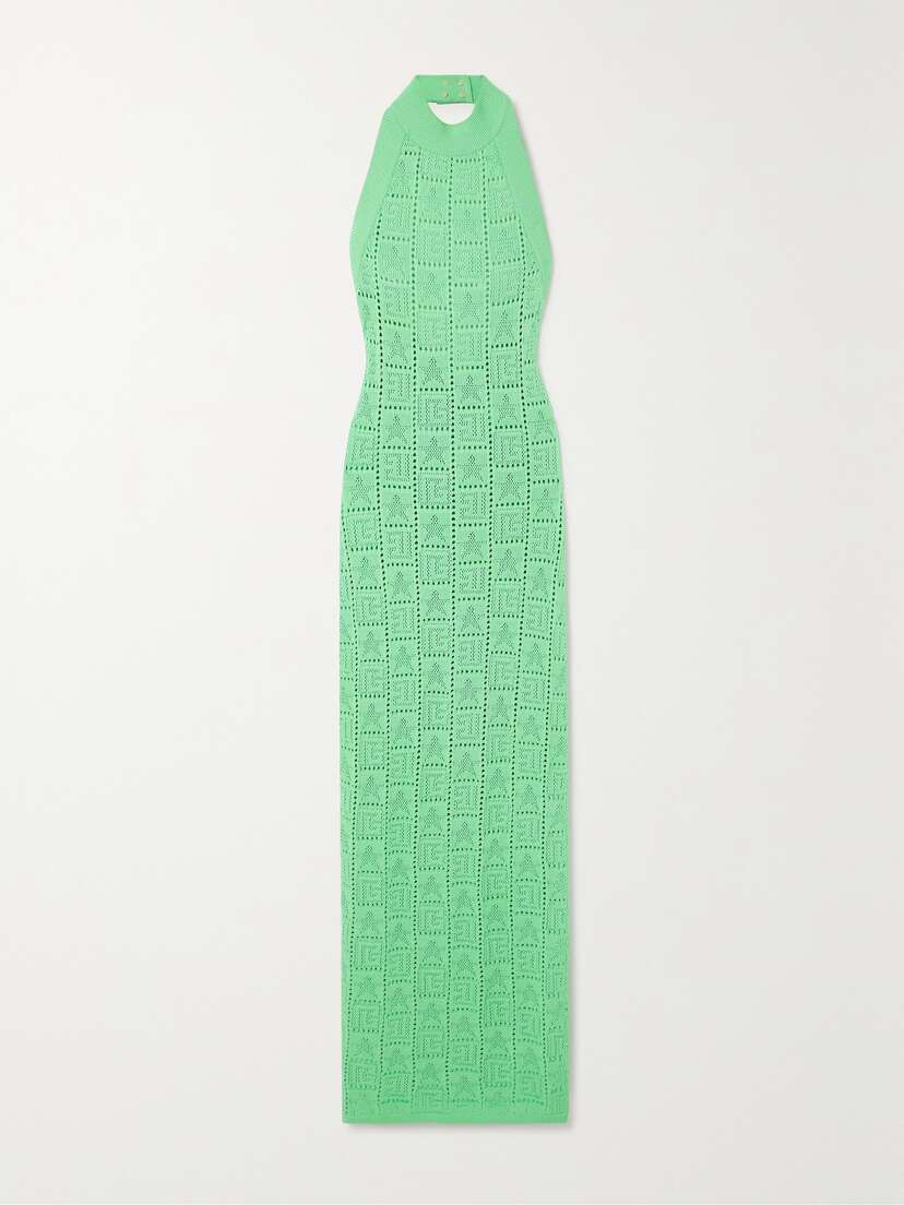 Balmain Crochet-knit Halterneck Dress