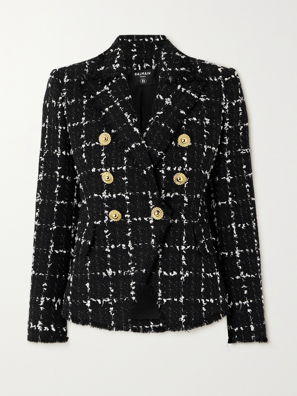 Shop Balmain Checked Cotton-blend Tweed Blazer In Black