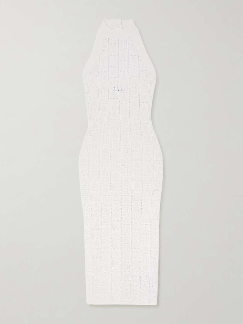Balmain Crochet-knit Halterneck Dress
