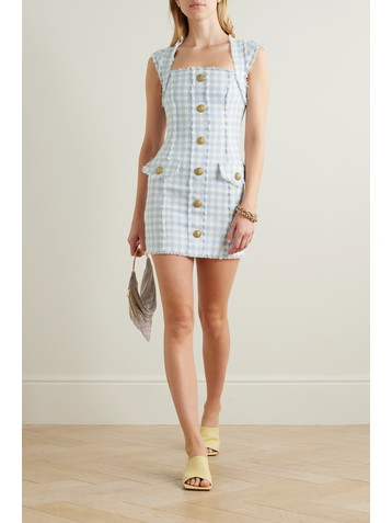Balmain Frayed gingham cotton-blend tweed mini dress