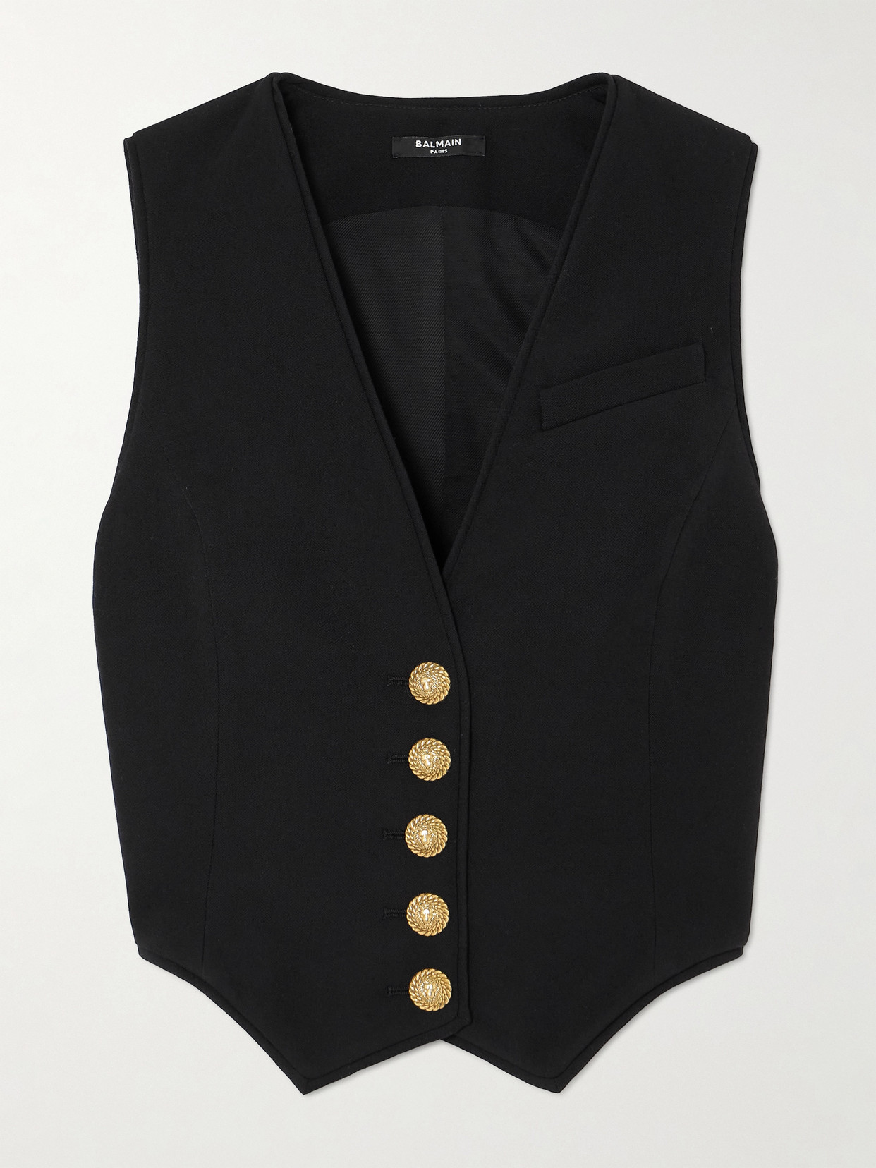 Balmain Button-embellished Wool Waistcoat In Black