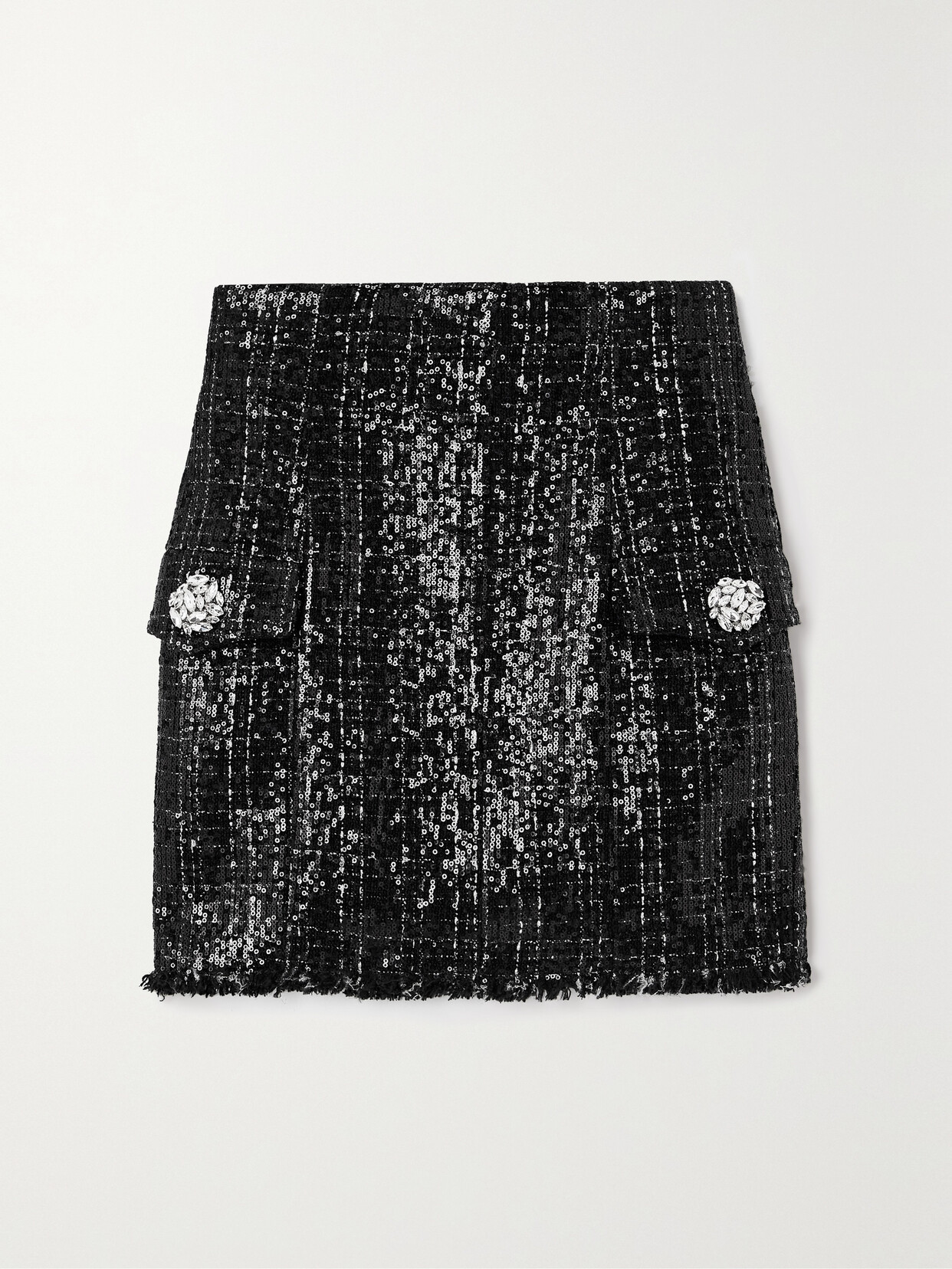 Shop Balmain Crystal-embellished Sequined Tweed Mini Skirt In Black