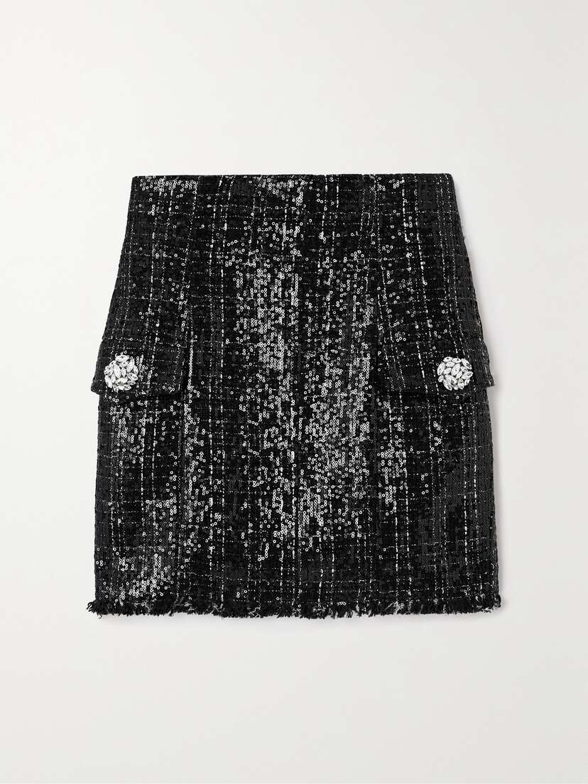 Balmain Crystal-embellished Sequined Tweed Mini Skirt