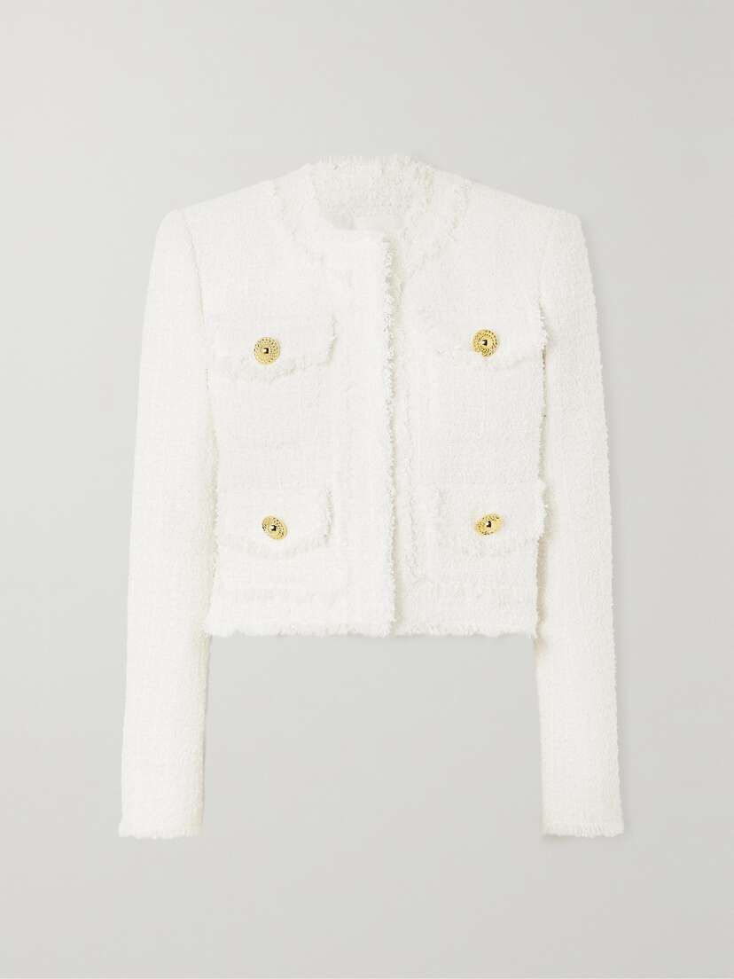 Balmain Cropped Embellished Tweed Jacket