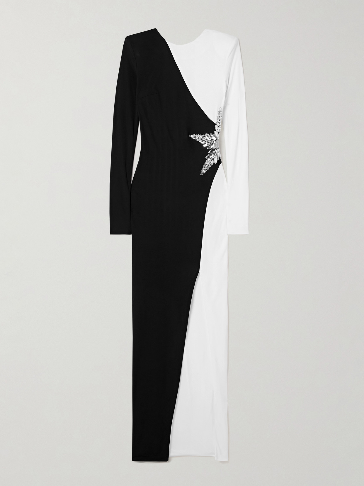 Balmain Crystal-embellished Two-tone Jersey Gown In Black