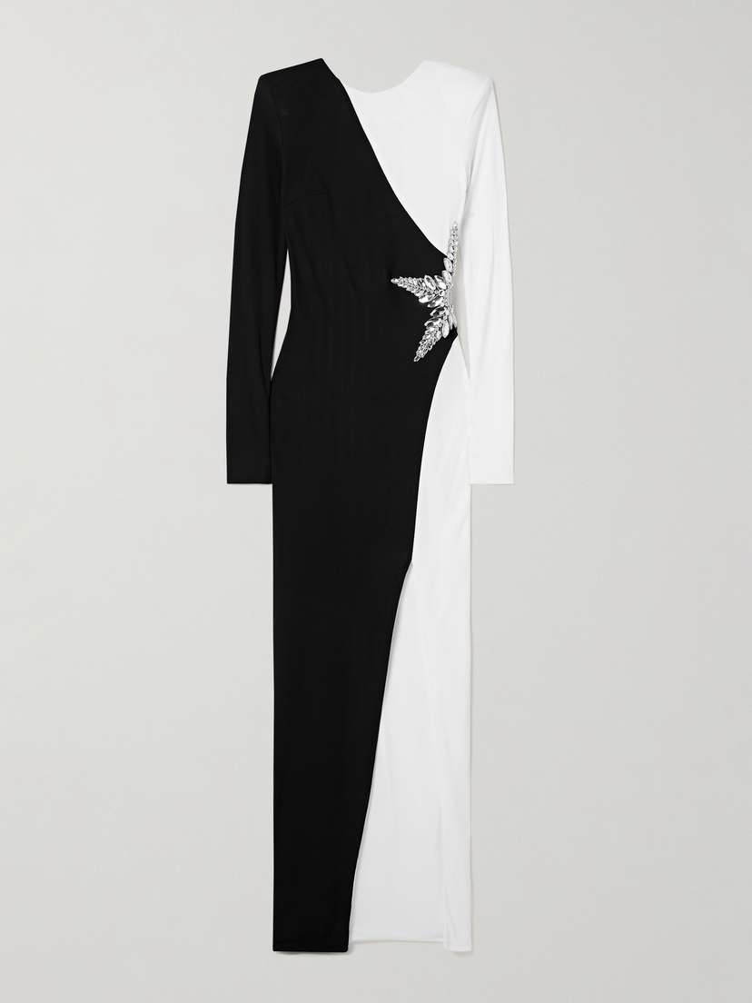 Balmain Crystal-embellished Two-tone Jersey Gown